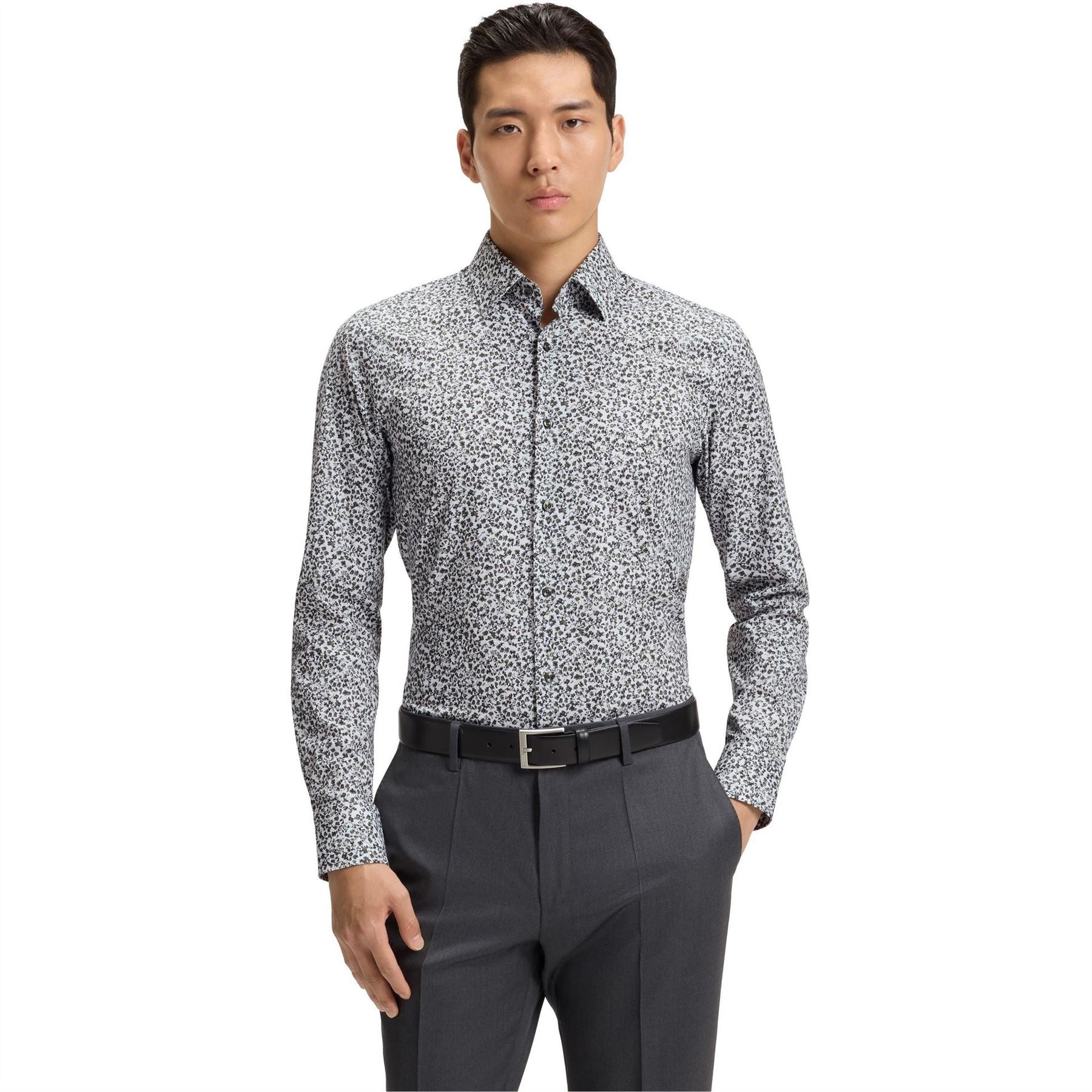 Boss Floral Print Stretch Cotton Long Sleeve Slim Fit Shirt
