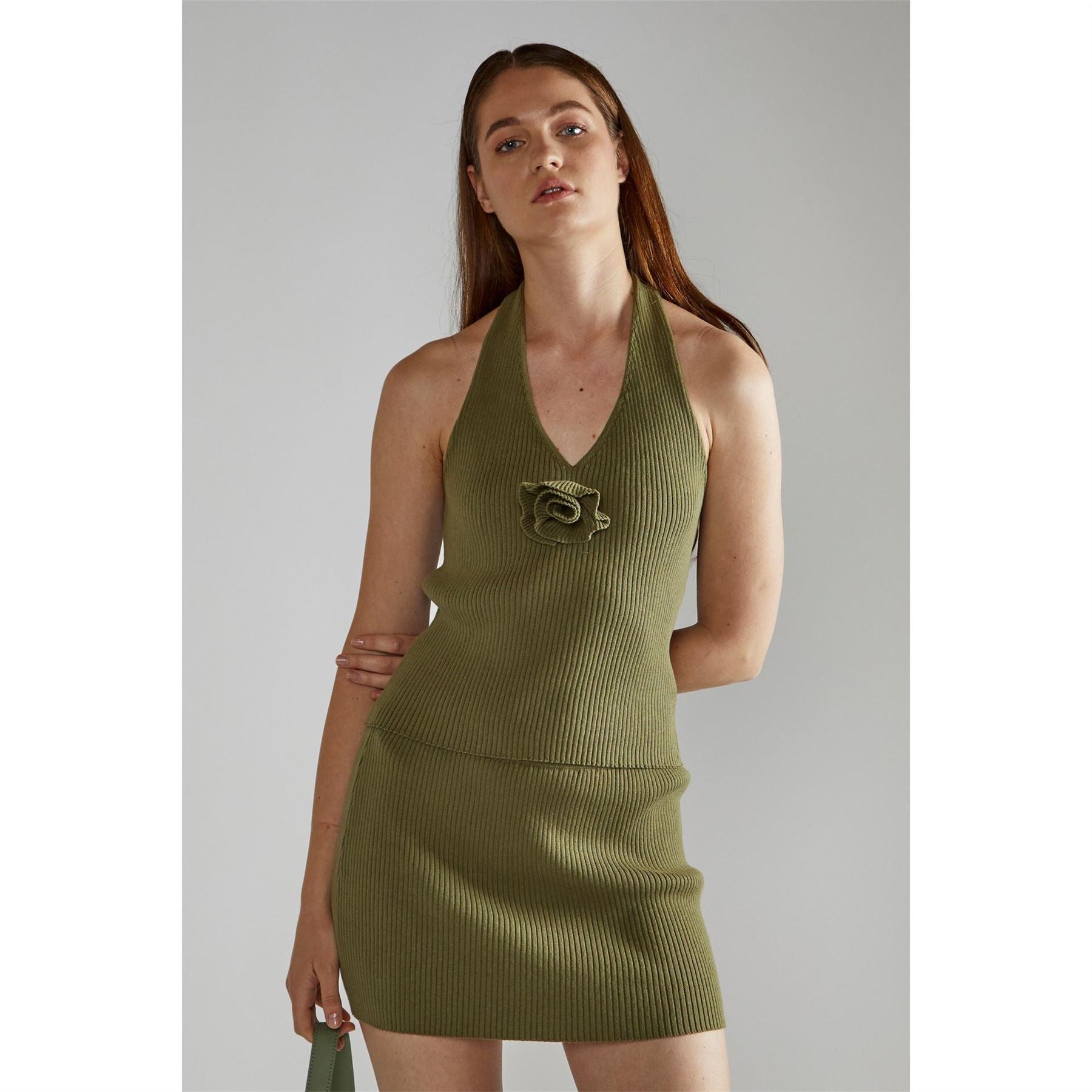 Narrated Khaki Halter Neck Sleeveless Top