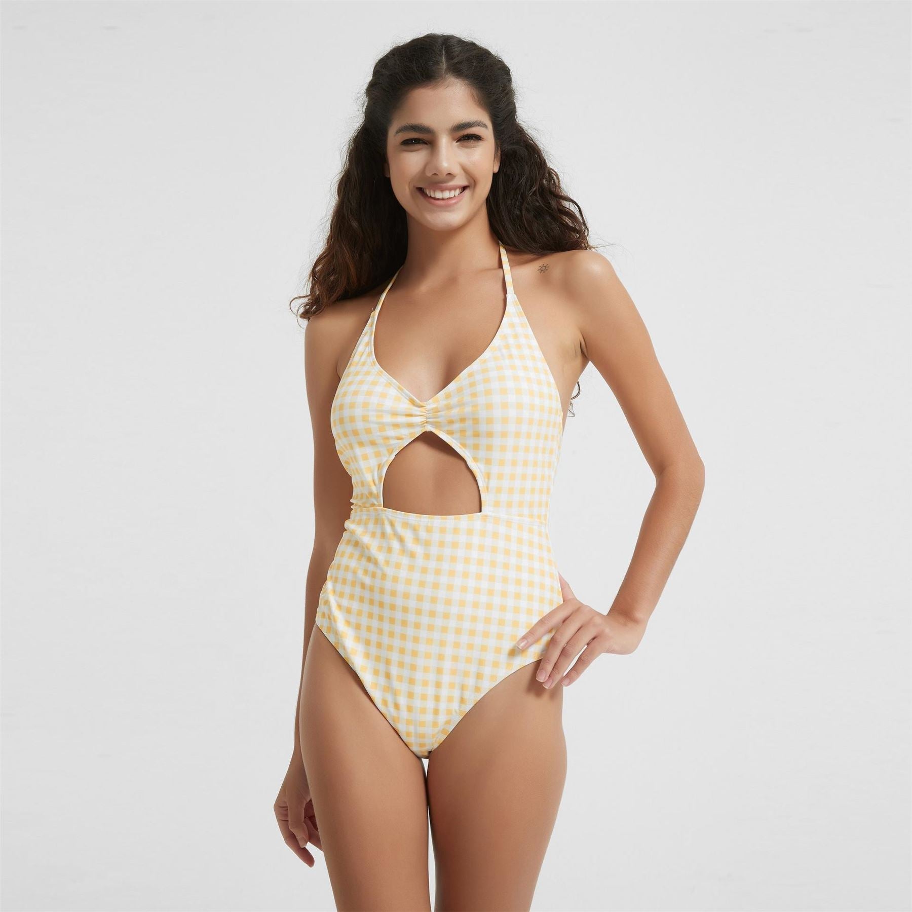 Be You By Gingham Cut Out Plunge Swimsuit