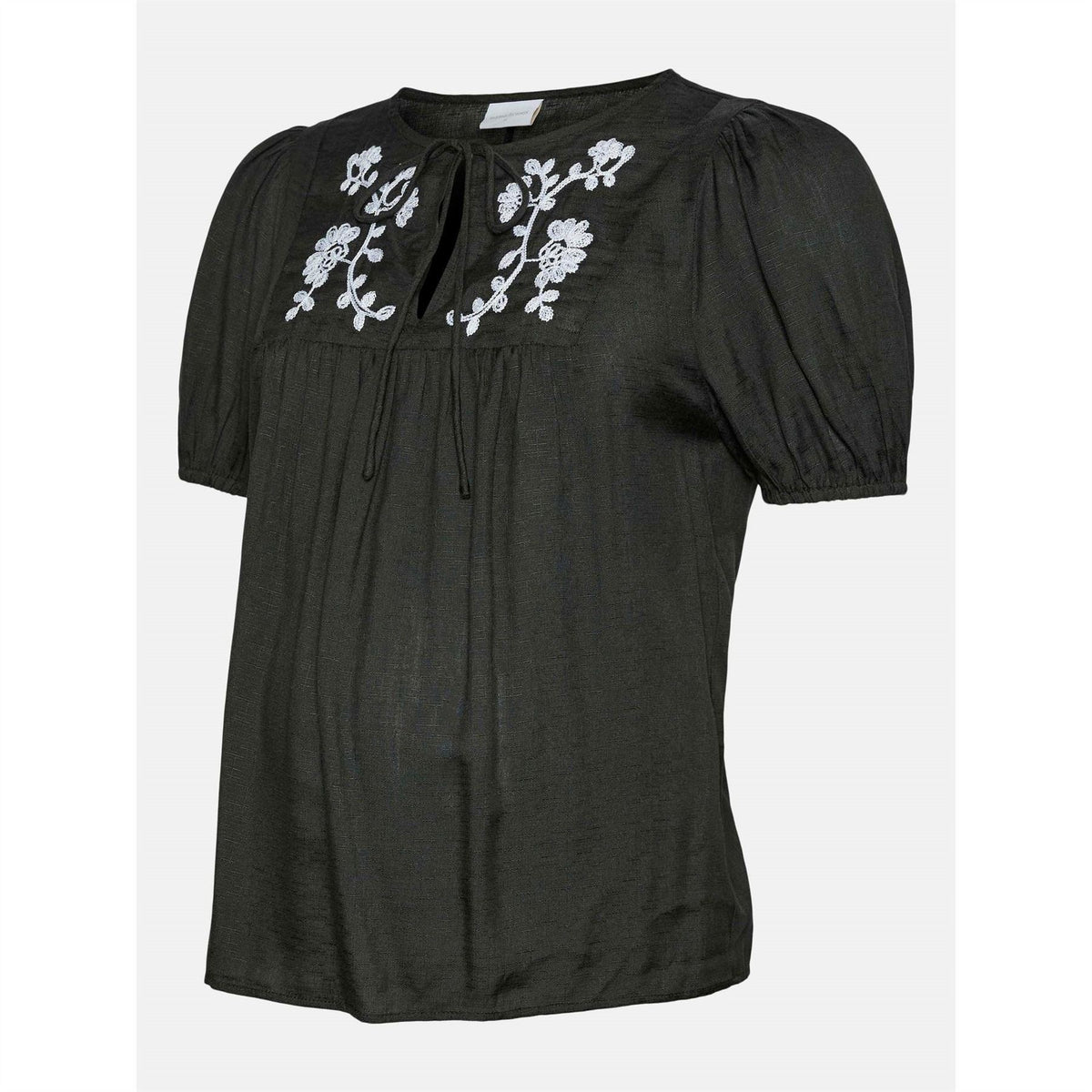 Mamalicious Keyhole Neck Puff Sleeve Short Sleeve Blouse