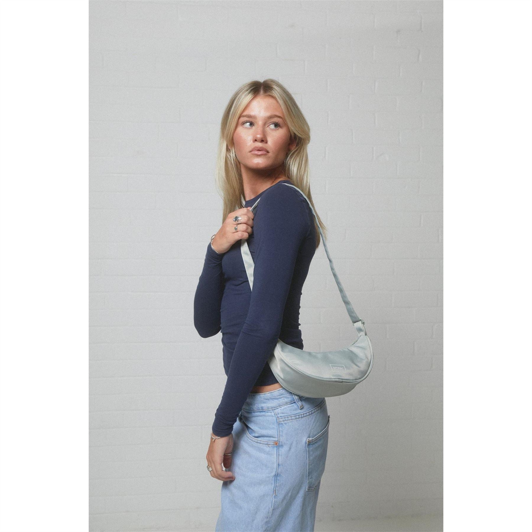 Spiral Cali Crescent Shape Cross Body Bag with Logo Patch