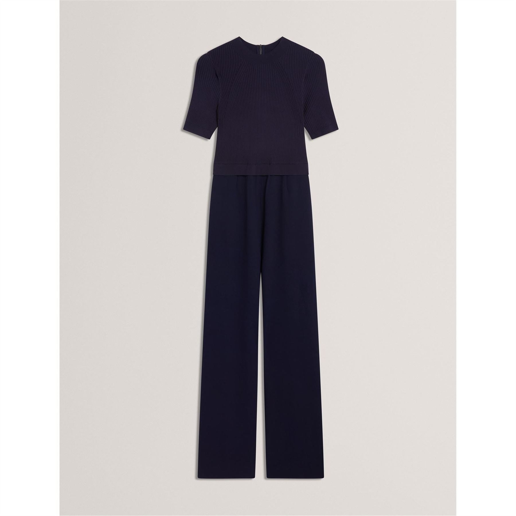 Ted Baker Mock Neck Short Sleeve Ribbed Palazzo Jumpsuit