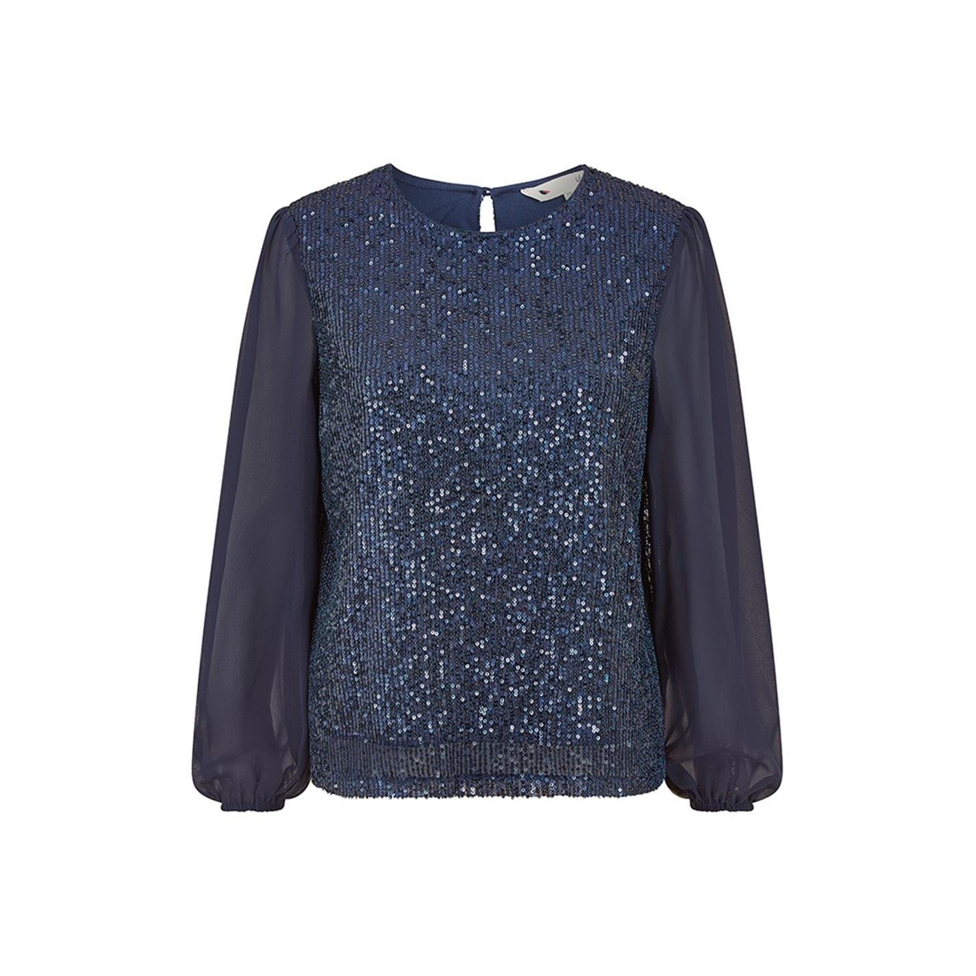 Yumi Sequin Top With Sheer Sleeves
