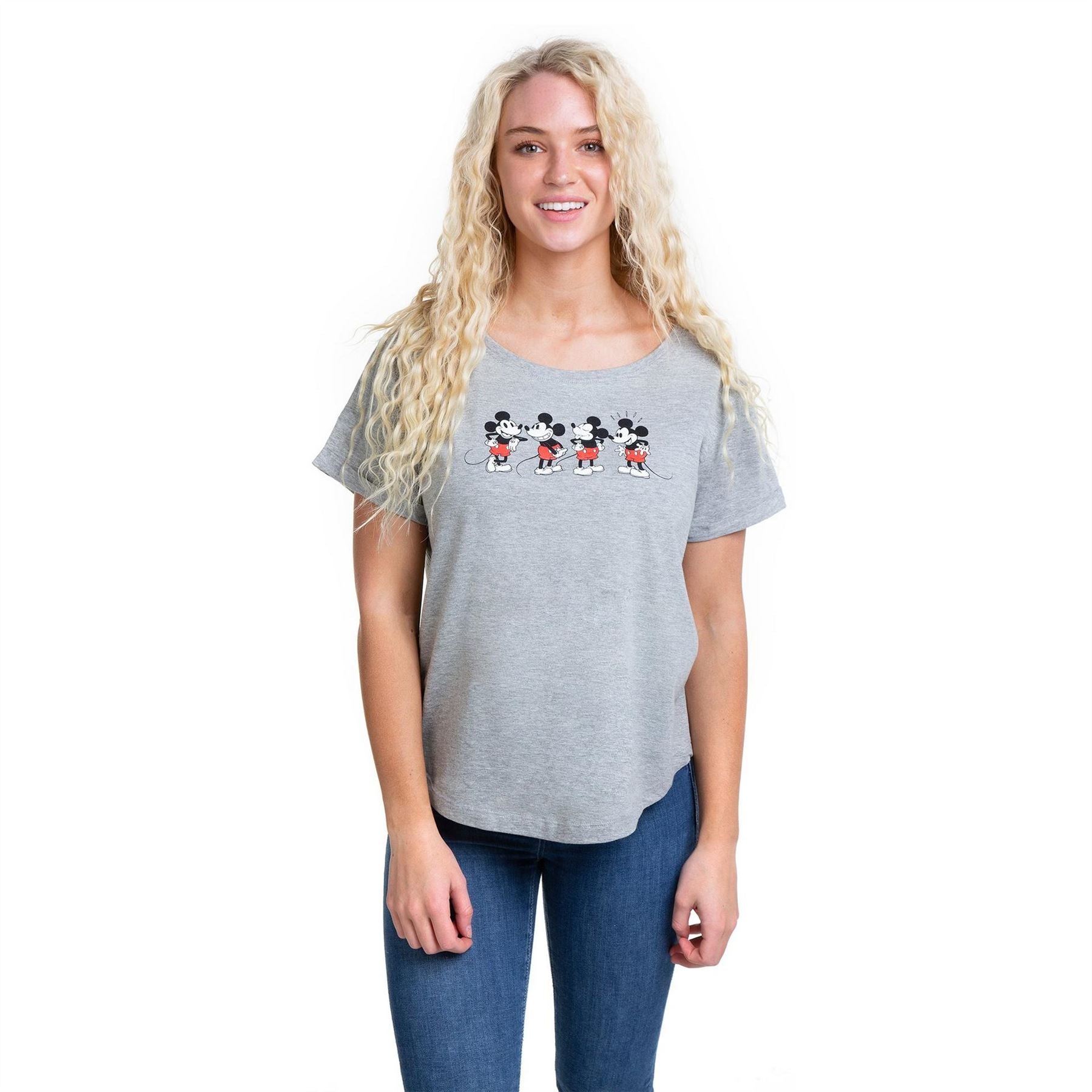 Disney Mickey Mouse Logo Print Rolled Cuff T-Shirt
