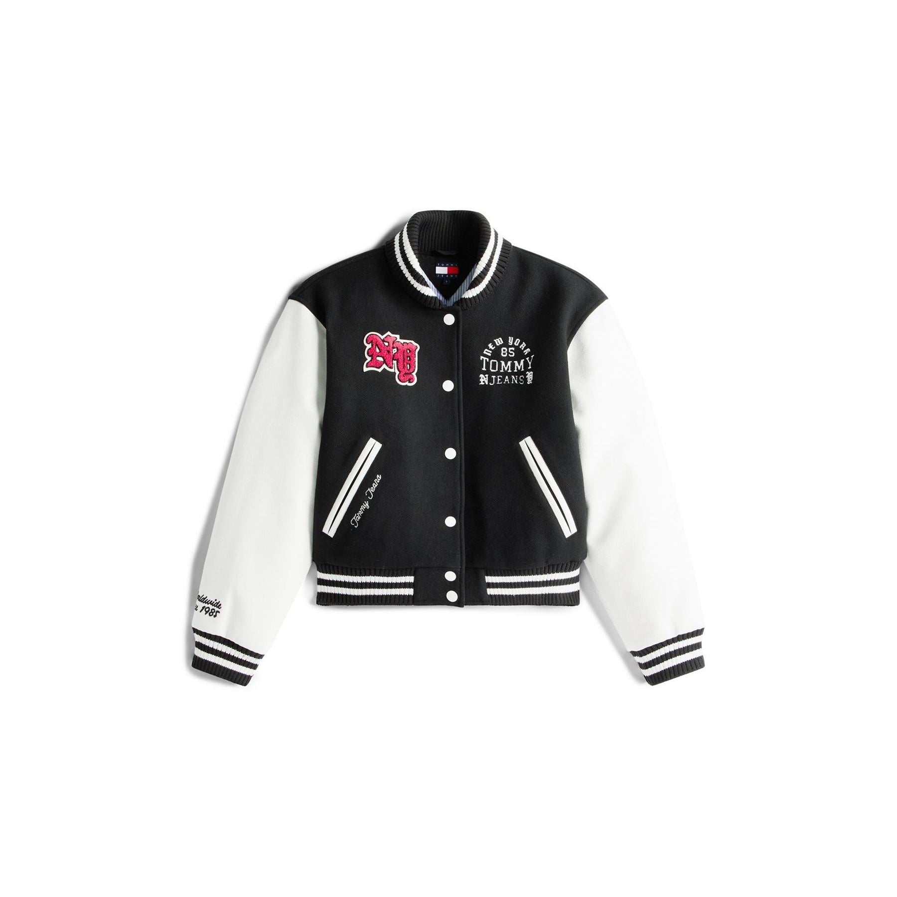 Tommy Jeans Varsity Snap Button Embroidered Ribbed Cuff Jacket