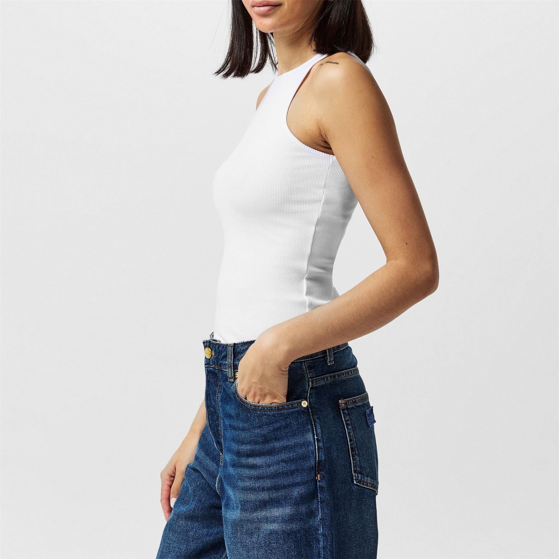 French Connection Slim Fit High Neck Rib Tank