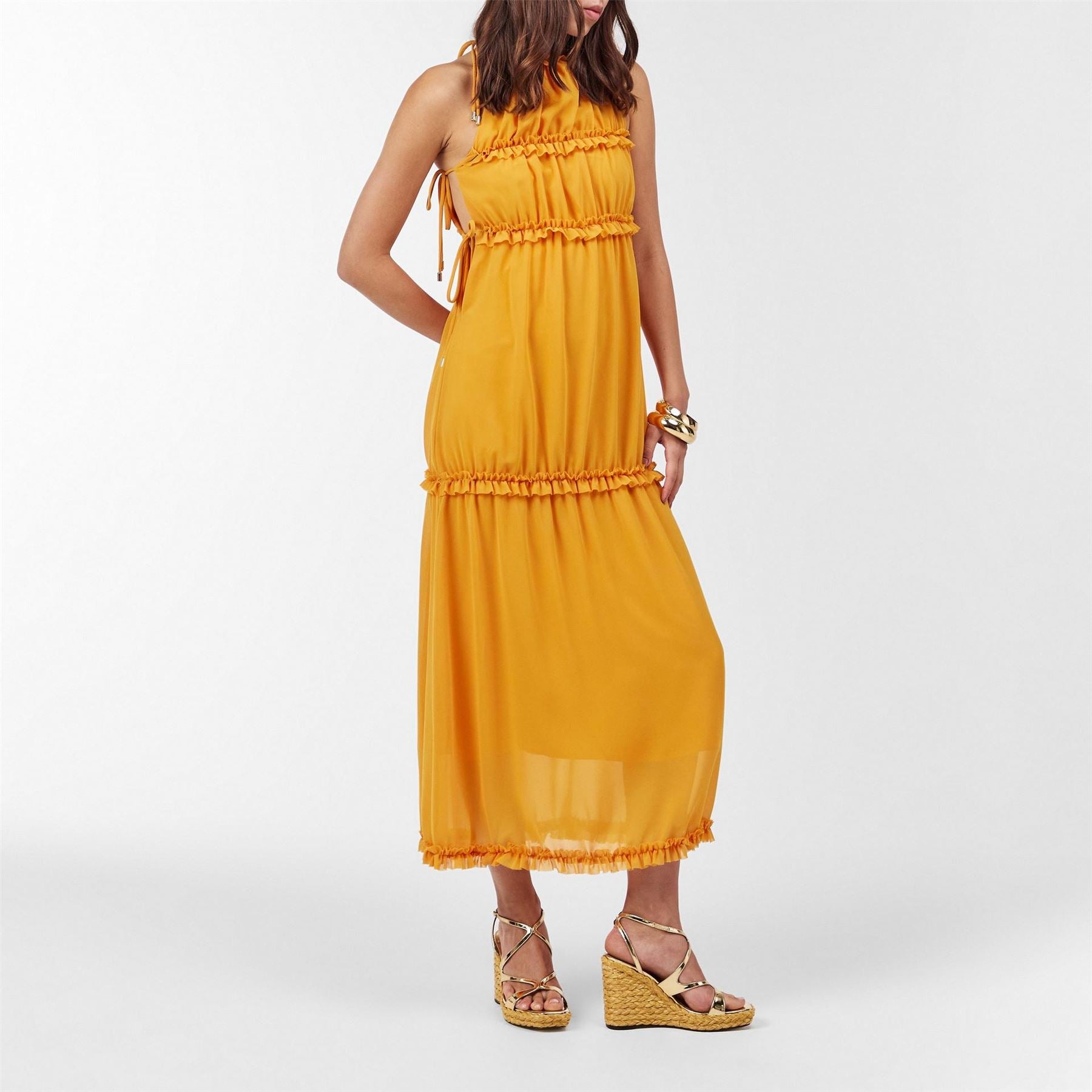 AmyLynn Ruffle Halter Neck Maxi Tiered Dress