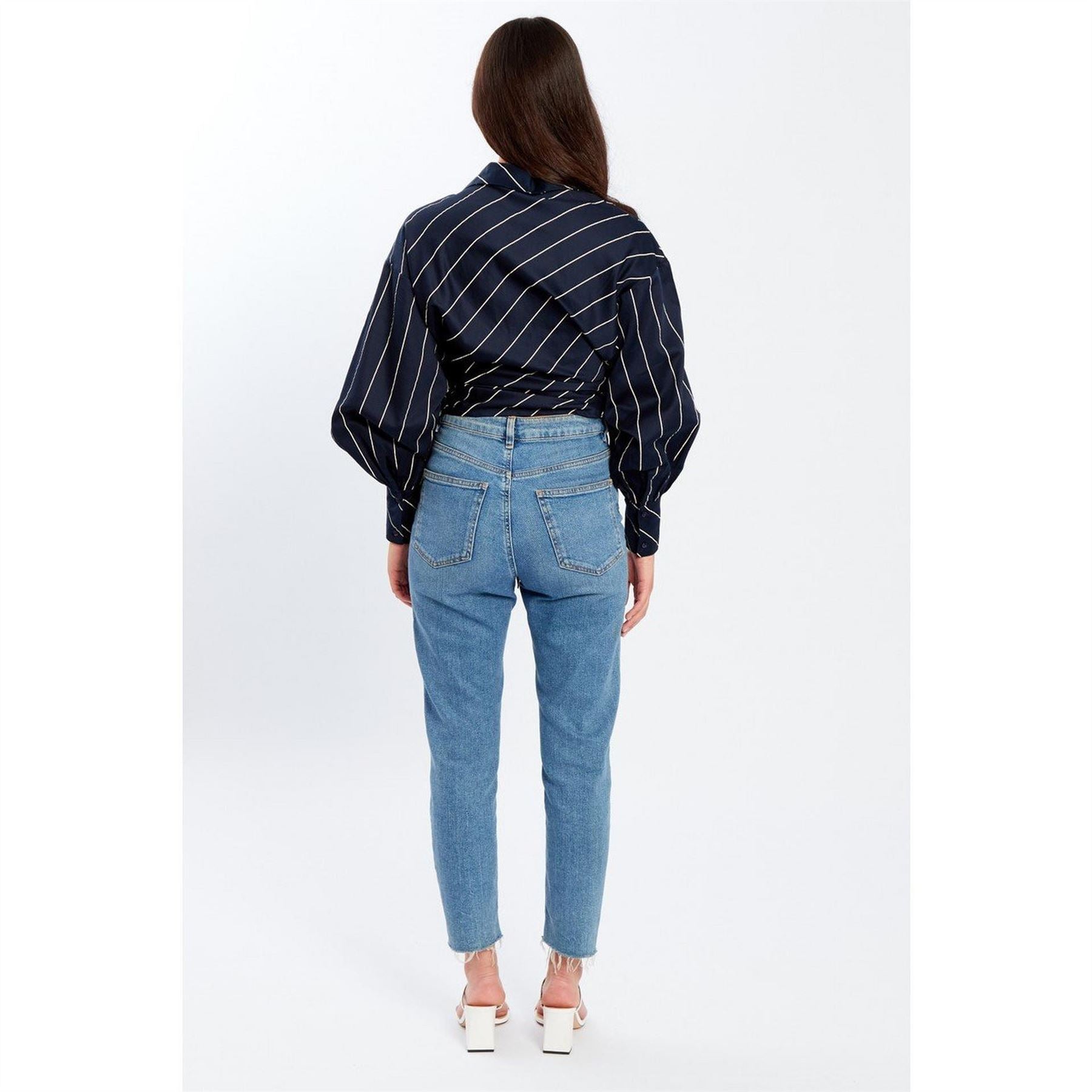 Influence Tie Front Long Sleeve Patterned Shirt