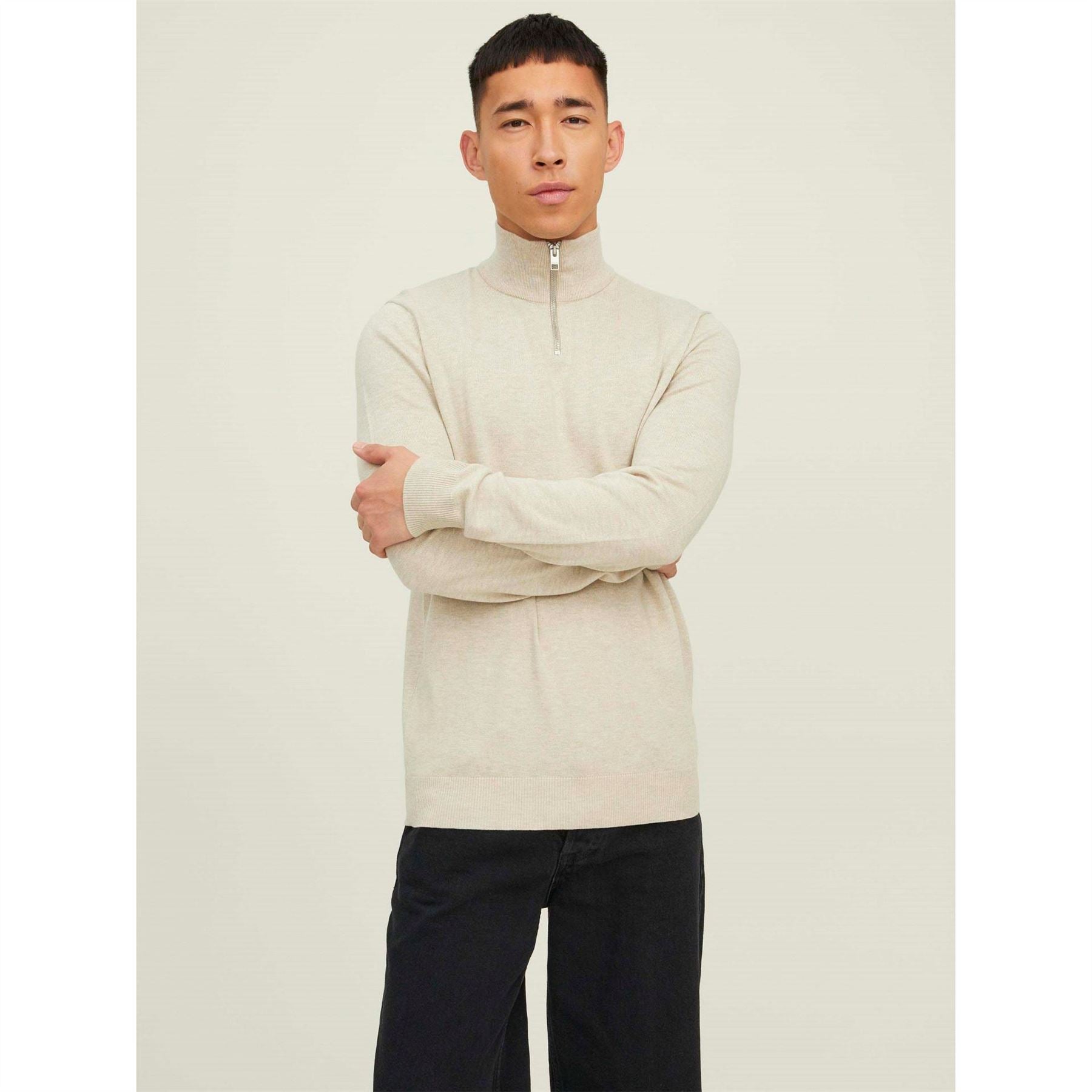 Jack and Jones Mens Emil Half Zip Knitted Top