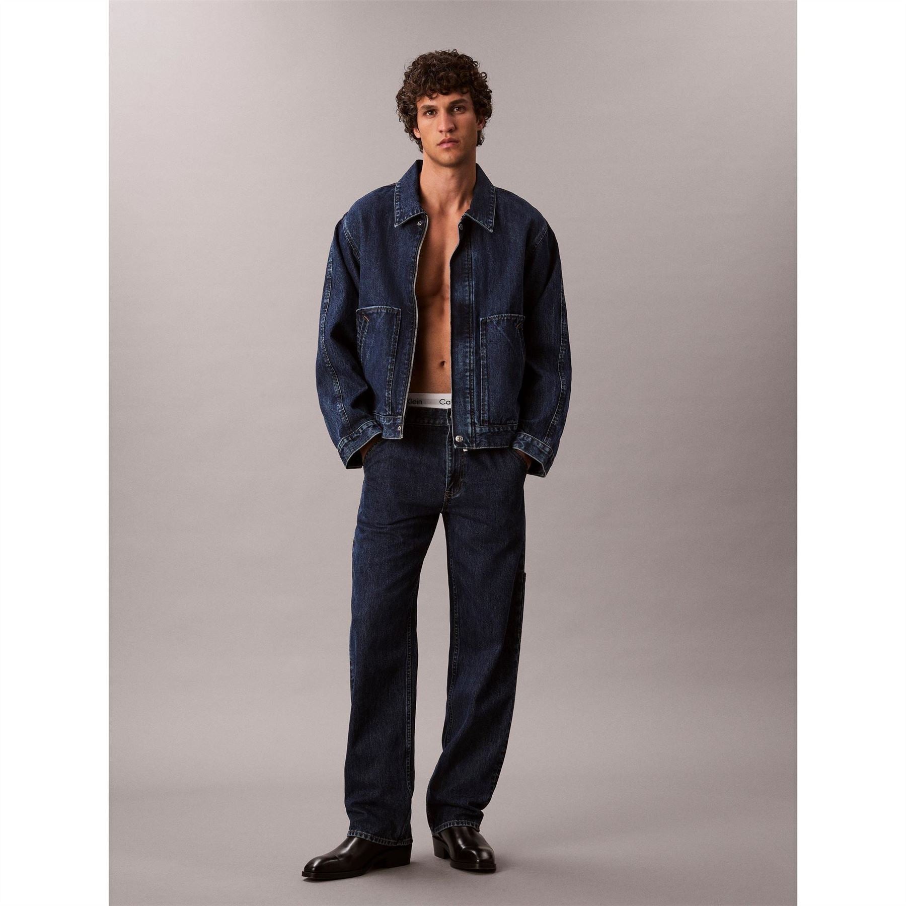 Calvin Klein Jeans Solid Patterned Snap Button Front Pocket Denim Jacket