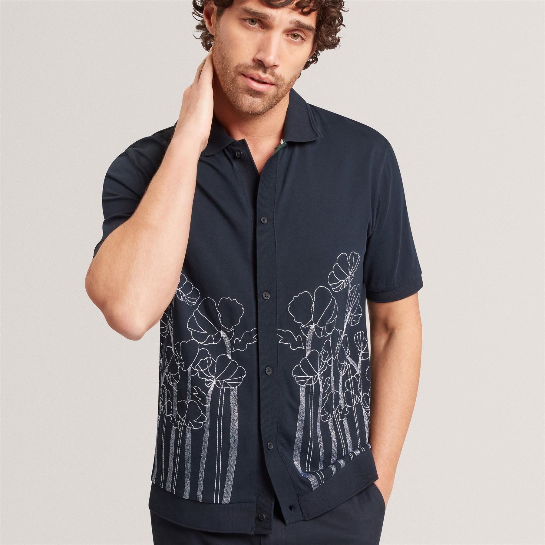 Ted Baker Embroidered Floral Pure Cotton KniT-Shirt