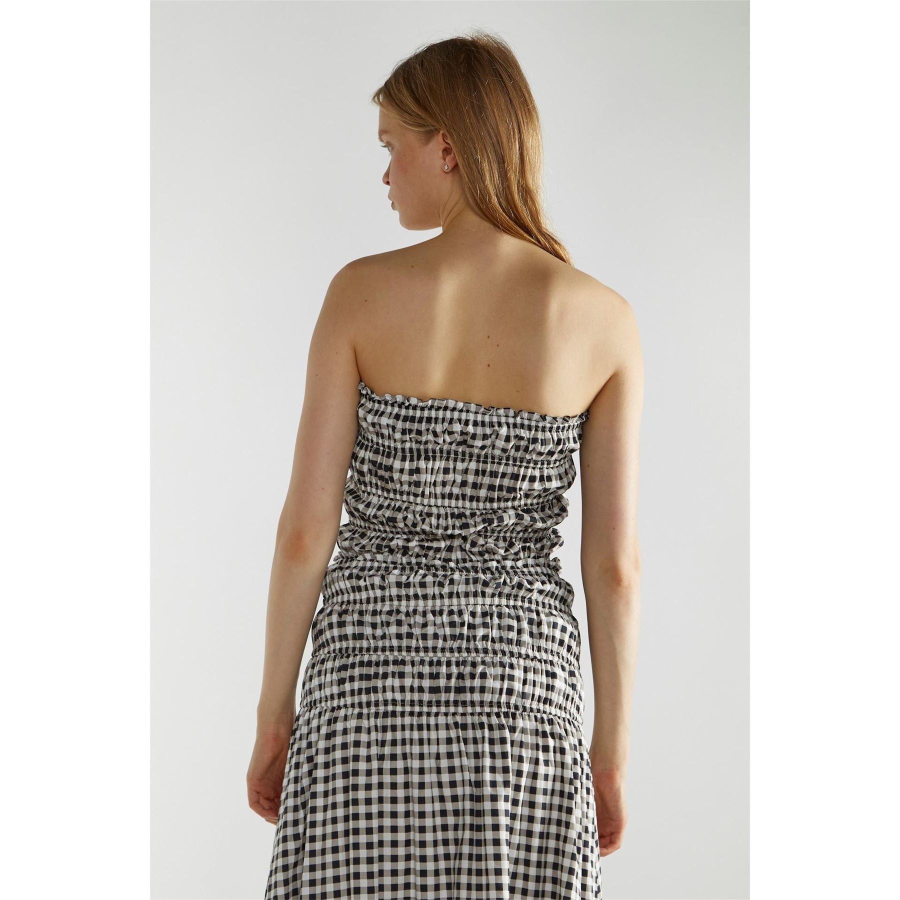 Narrated Black White Gingham Print Bardot Crop Top