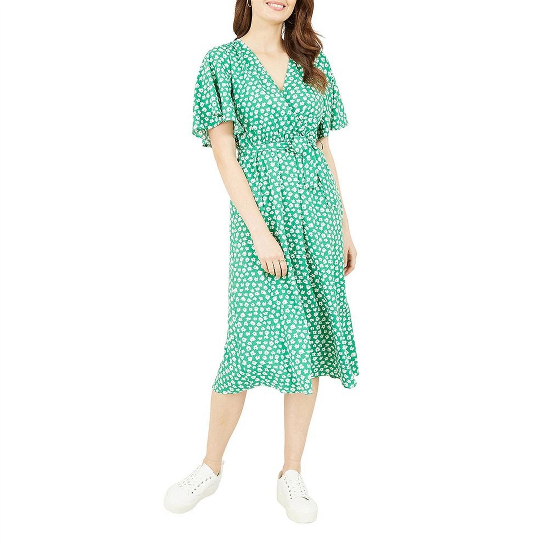 Yumi Daisy Print V-Neck Midi Wrap Dress