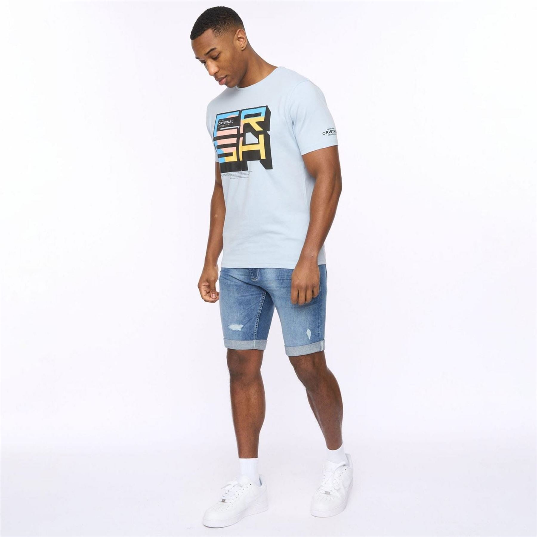 Crosshatch Scratch Detail Denim Shorts