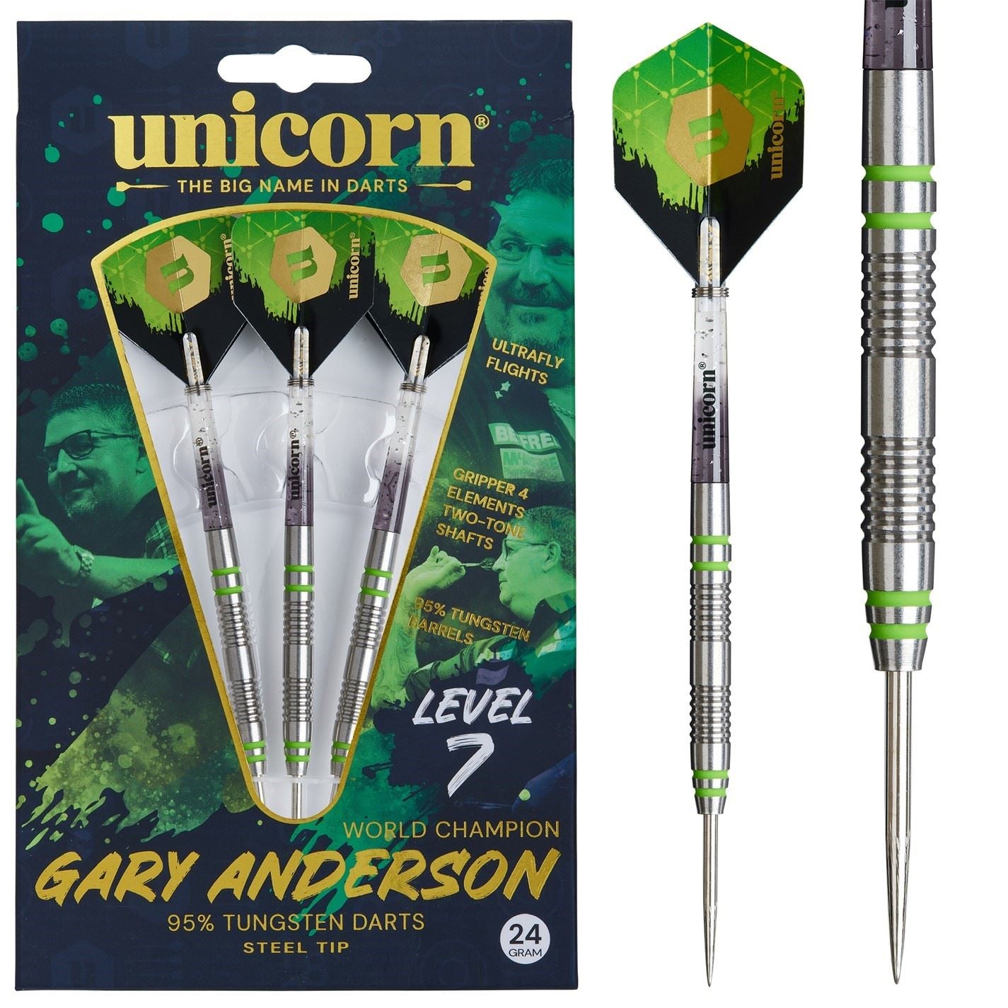 Unicorn Darts Level 7 Gary Anderson Steel Tip Darts Set Adults