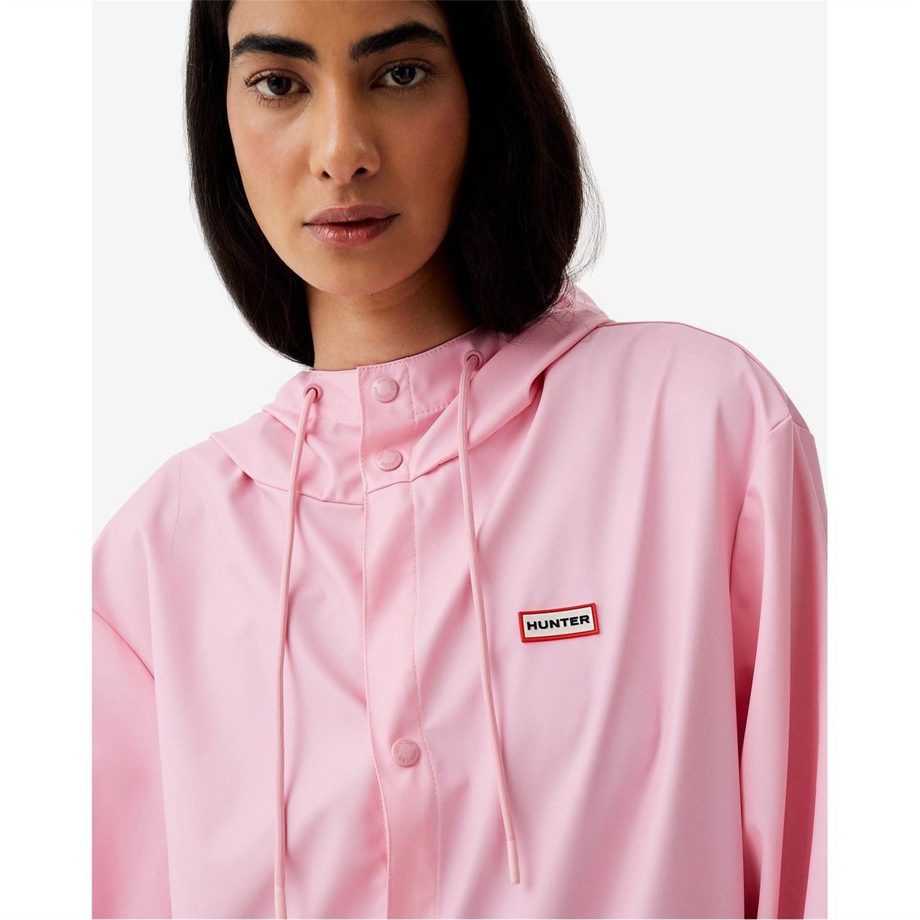 Hunter Solid Patterned Hooded Snap Button Rain Jacket