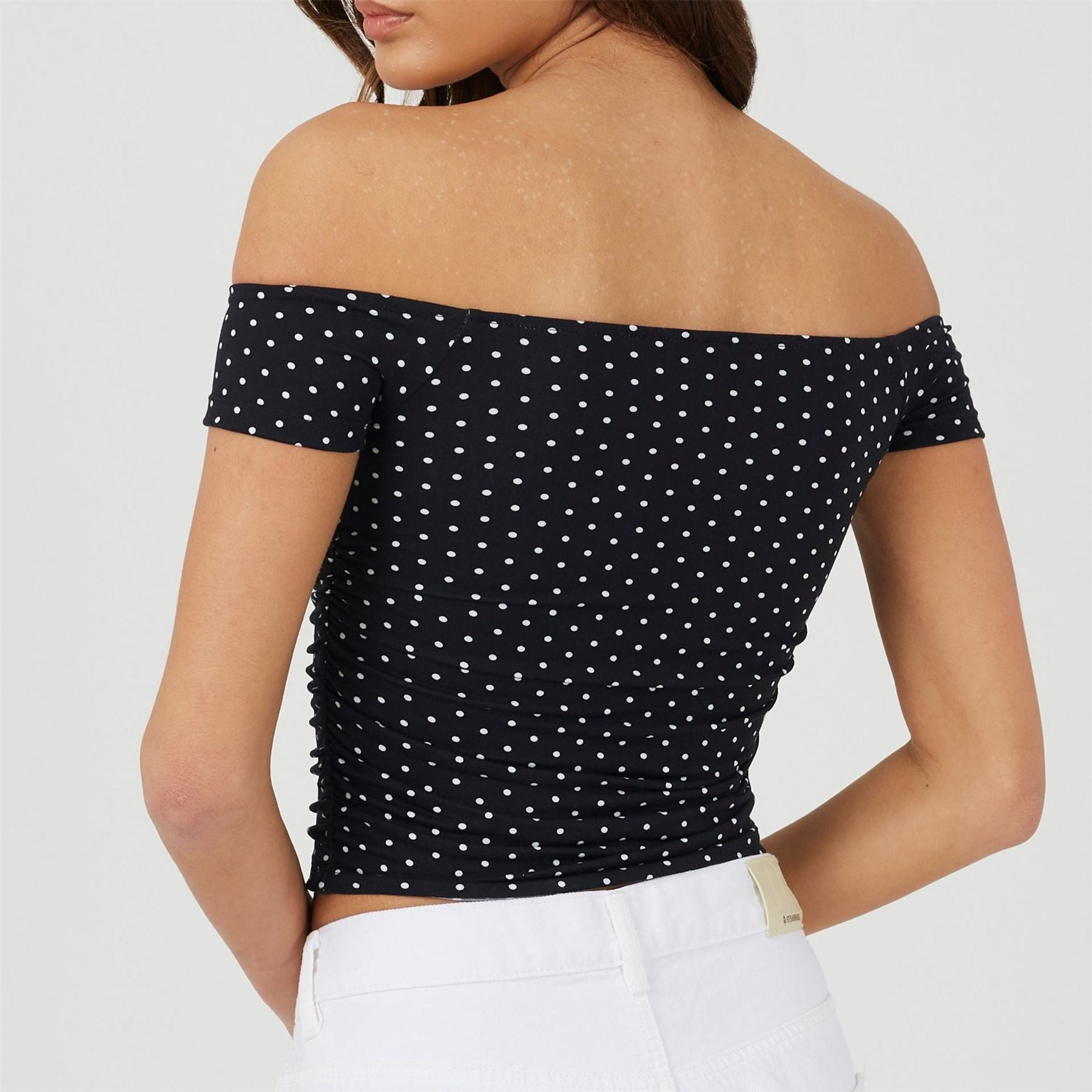 Brave Soul Womens Polka Dot Bardot Neck Jersey Top