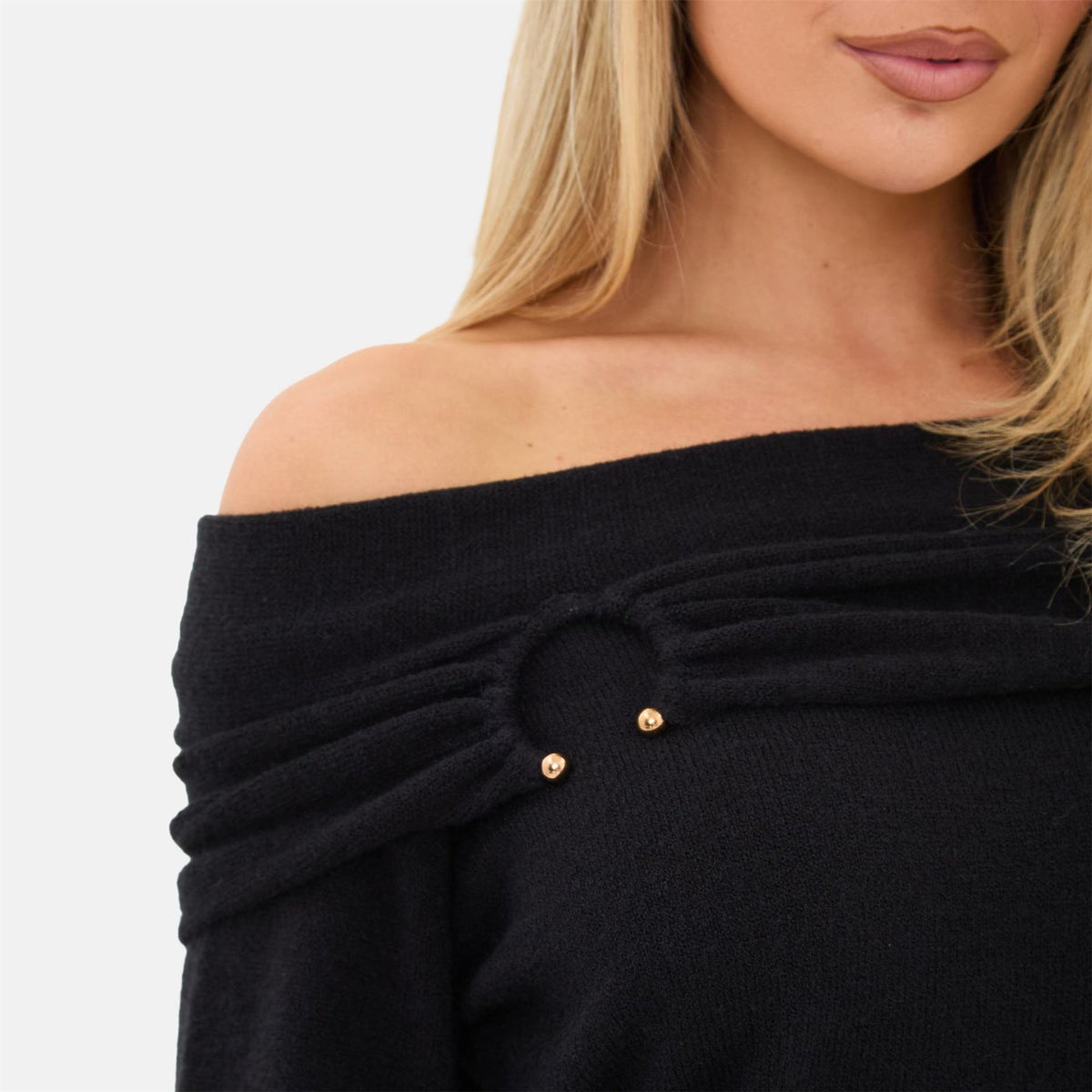 I Saw It First Trim Bardot Mini Long Sleeve Knitted Jumper Dress