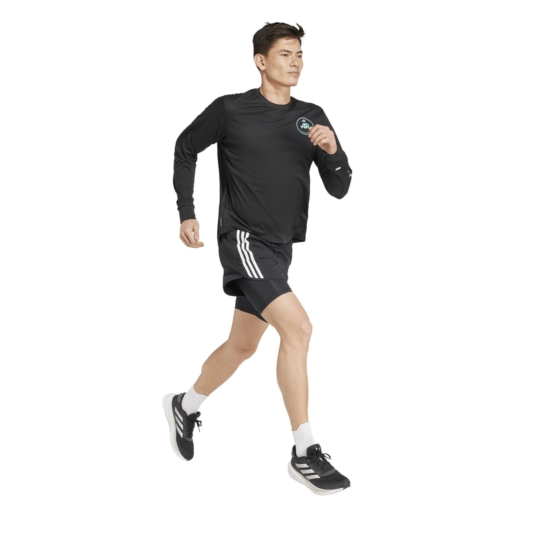 adidas Lettering Crew Neck Ribbed Collar Long Sleeve Jersey T-Shirt