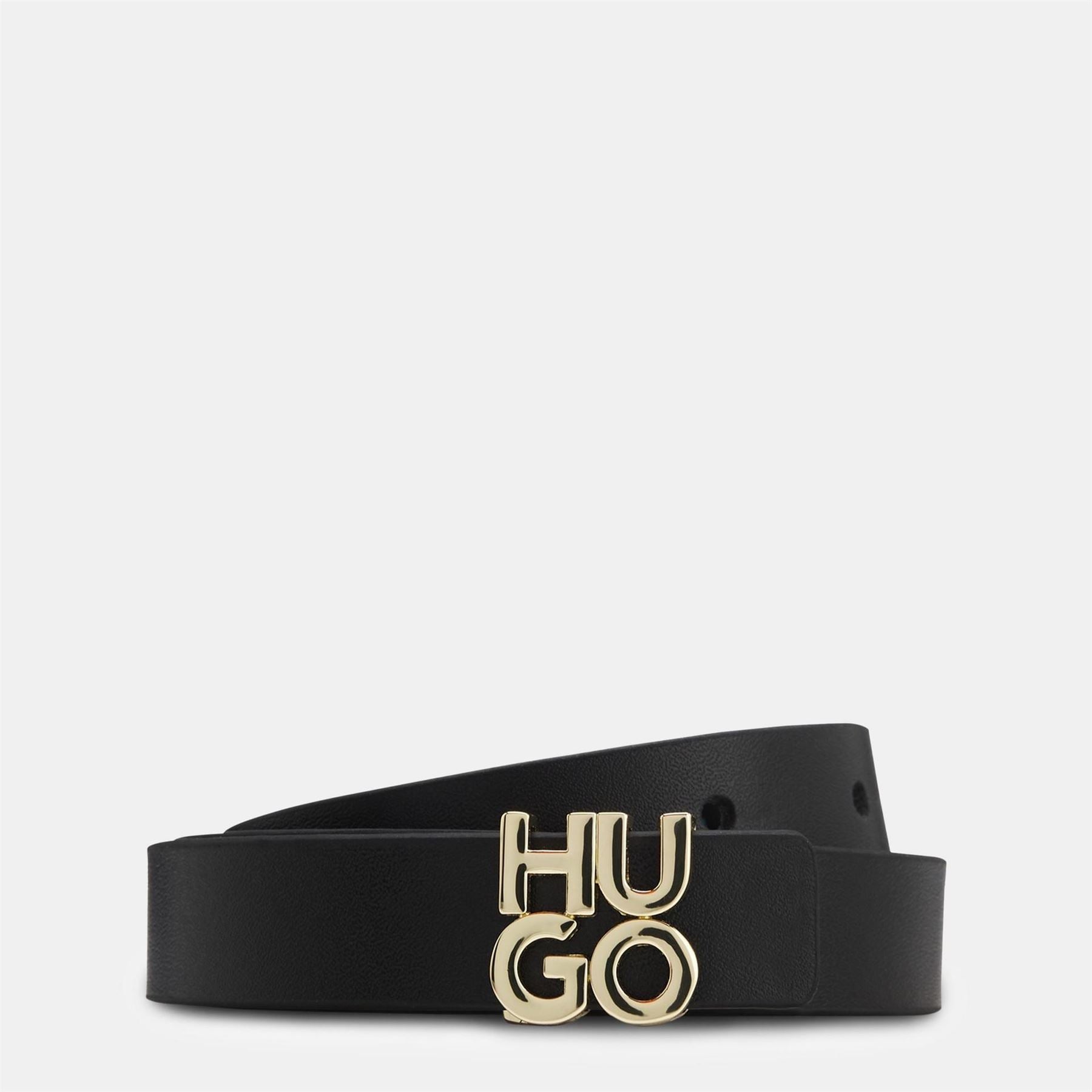 Hugo Leather Plaque Buckle Belt with Logo