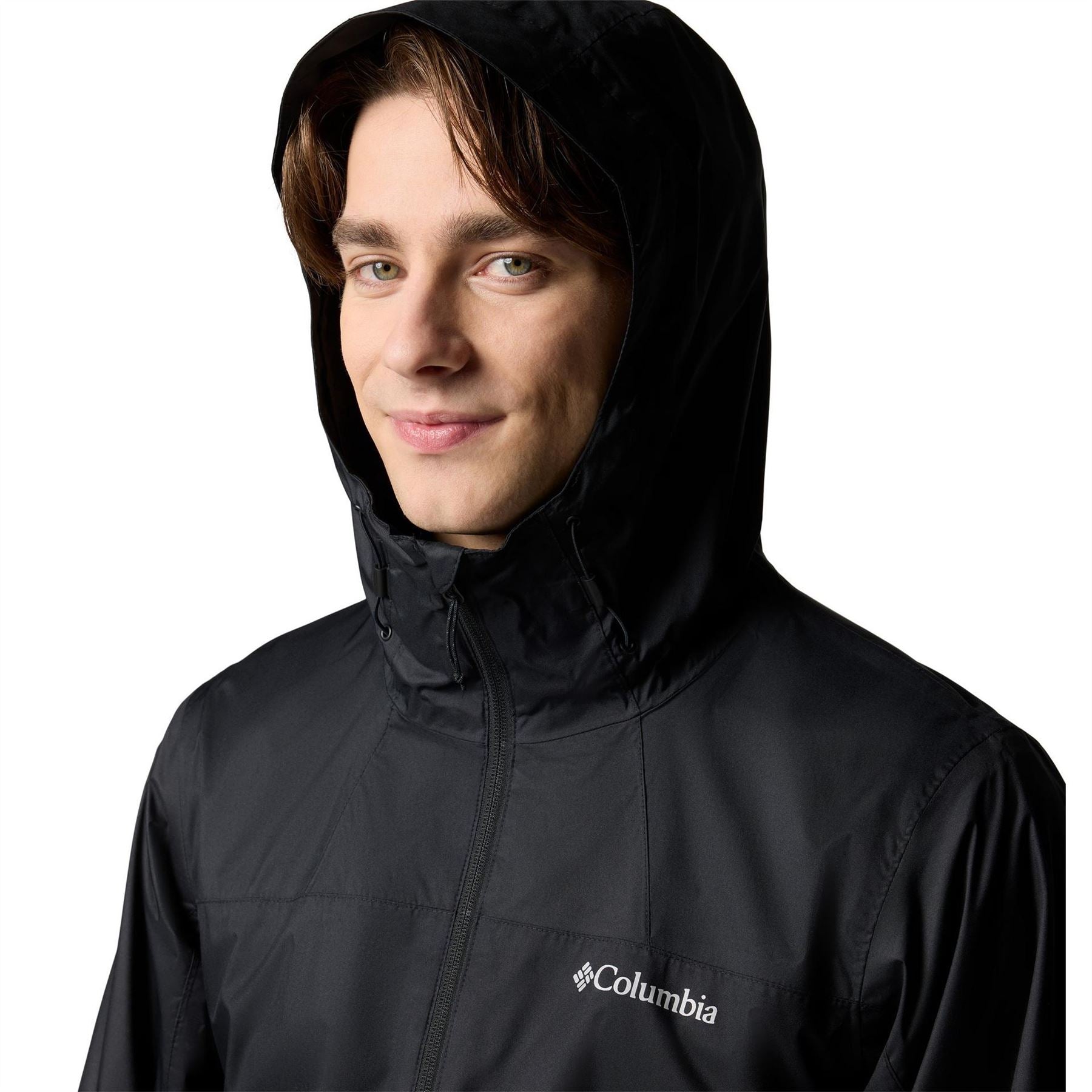 Columbia Inner Color Block Hooded Drawstring Zipped Pocket Rain Jacket