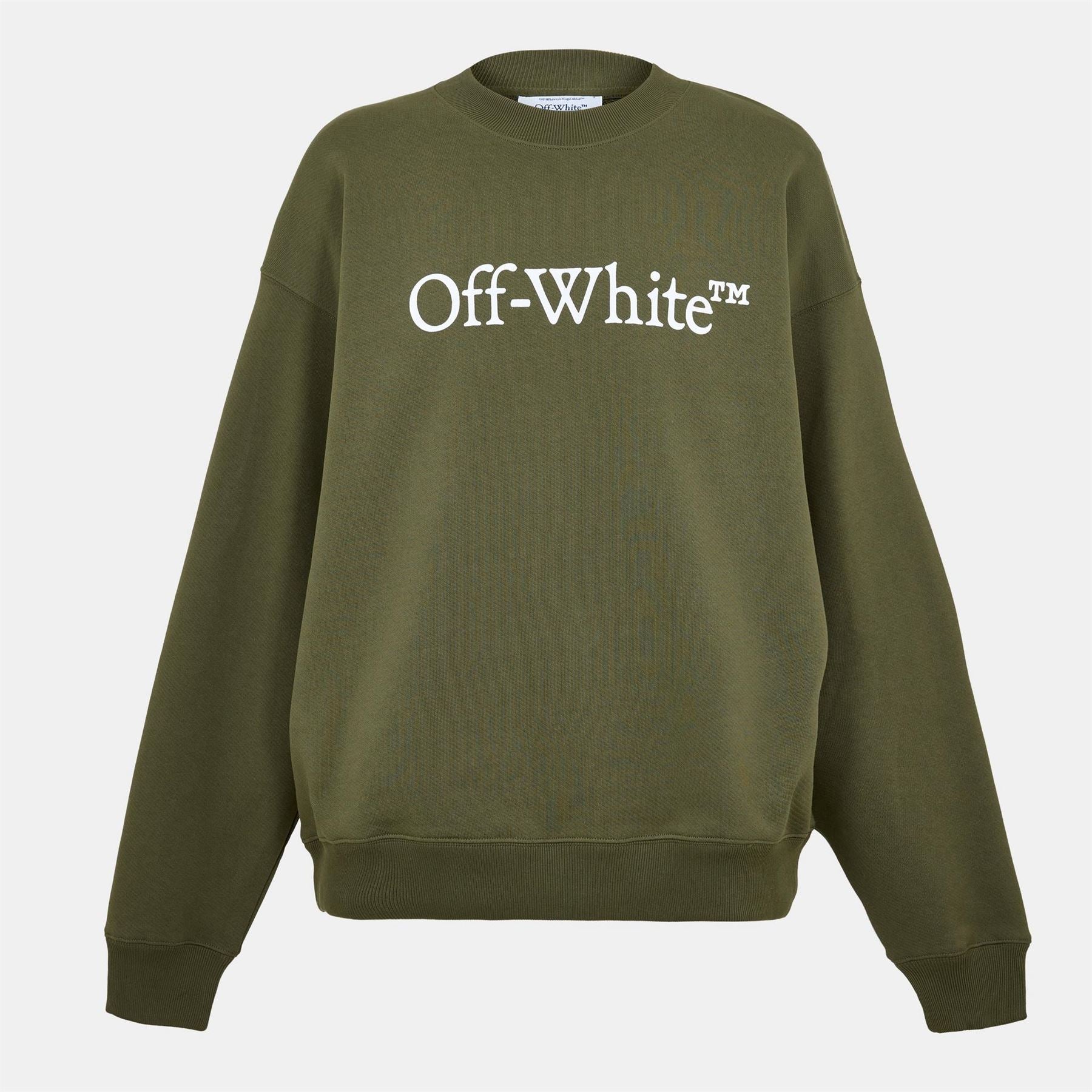Off White Lettering Crew Neck Ribbed Collar Long Sleeve Sweatshirt