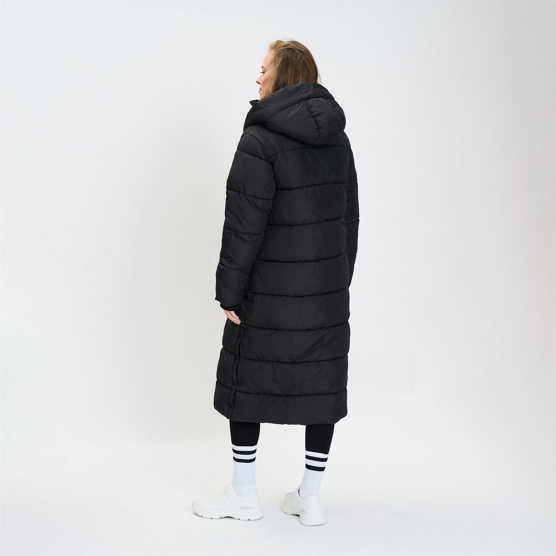 Minoti Women Long Padded Winter Coat With Hood And Zip Pockets Black