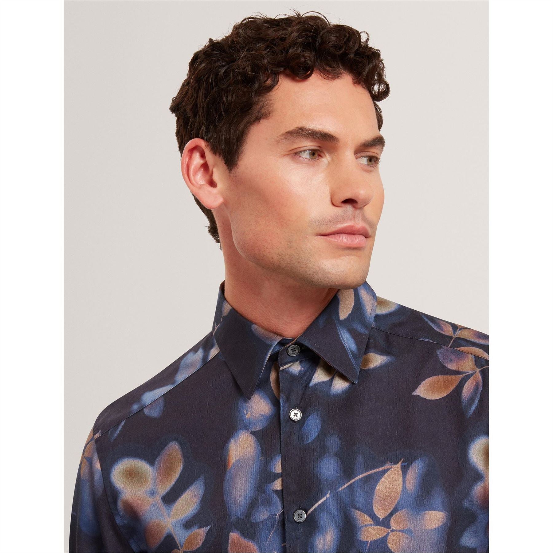 Ted Baker Leaf Print Collared Neck Long Sleeve Shirt