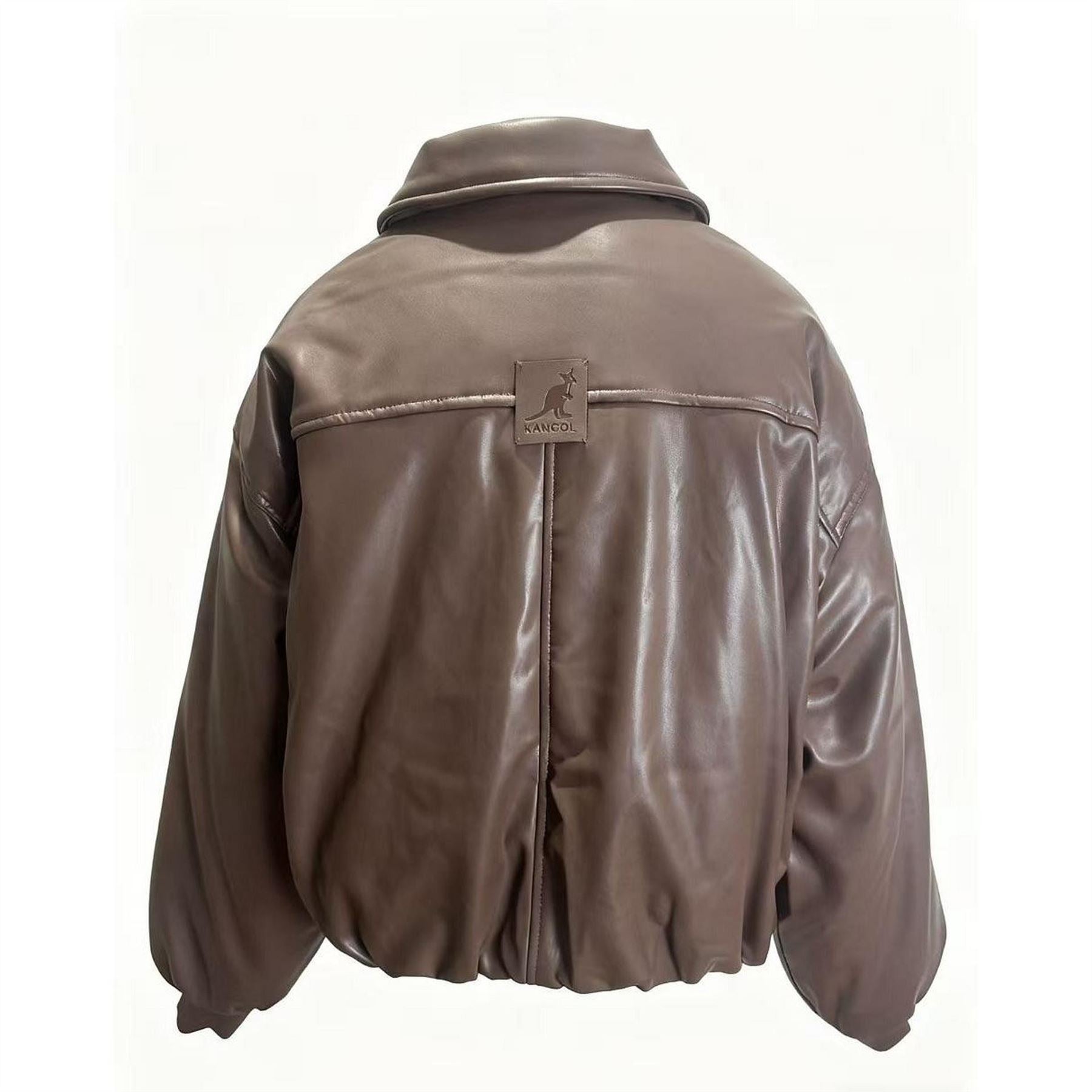 Kangol Faux Leather Long Sleeve Full Zip Bomber Jacket
