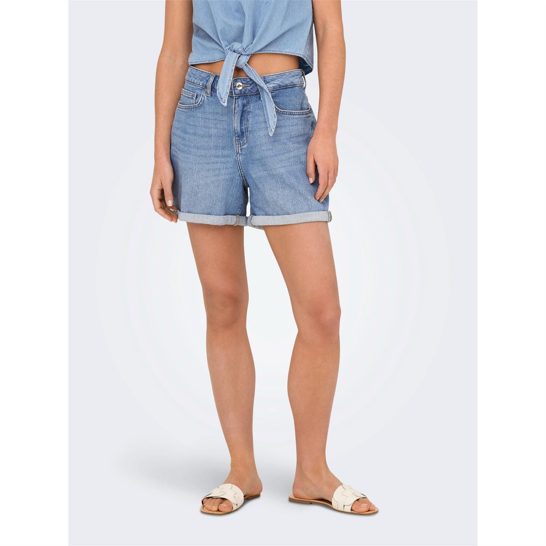 Only Denim Bermuda Shorts with Banded Hem
