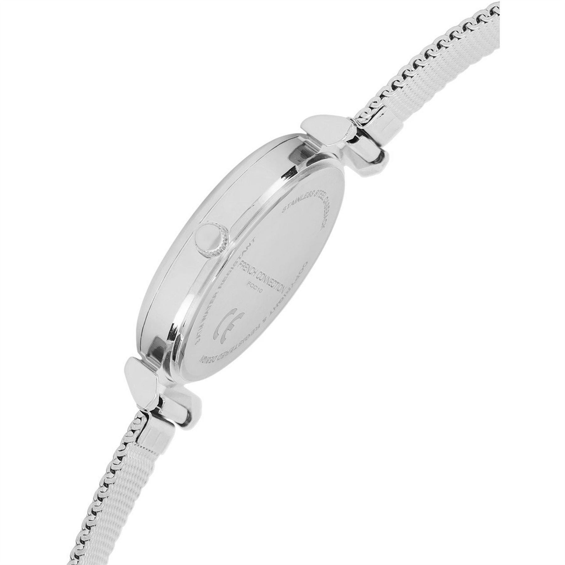 French Connection Connection Silver Case Round Shape Silver Strap Quartz Watch