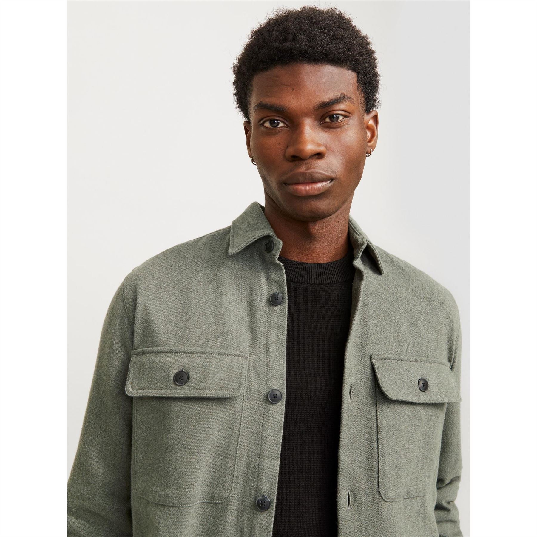 Jack and Jones Solid Patterned Chest Pocket Overshirt