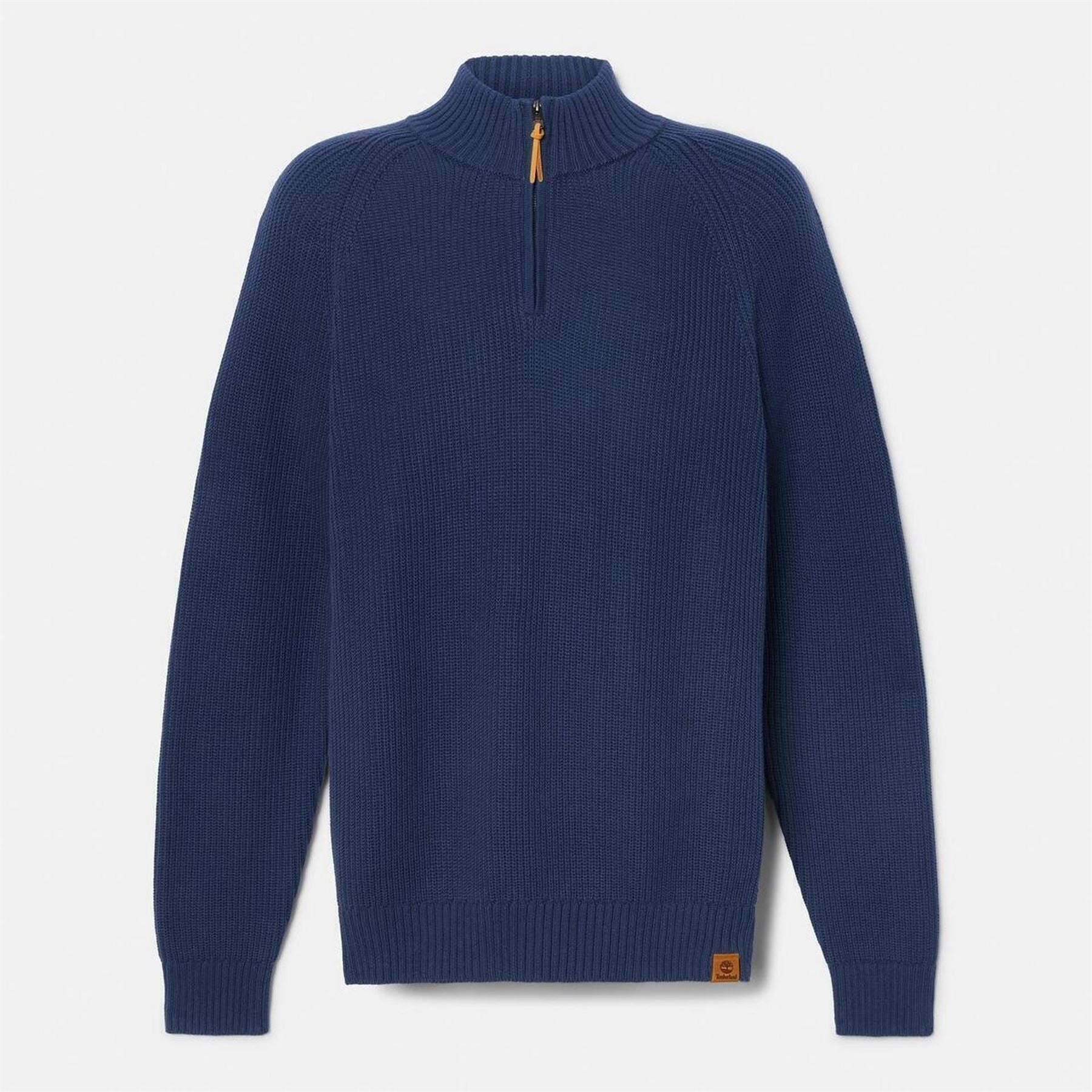 Timberland Zip Neck Ribbed Collar Long Sleeve Sweater