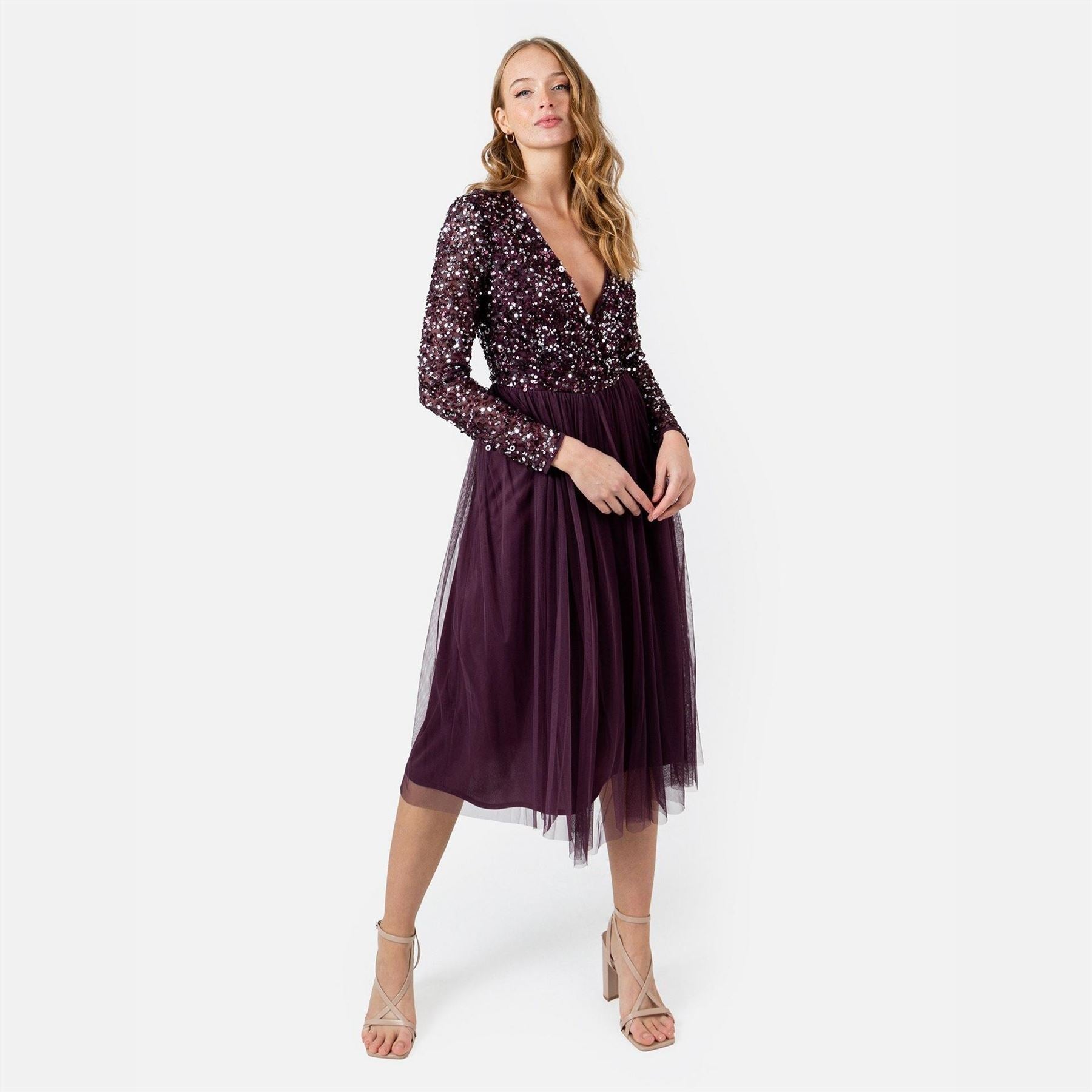 Maya Deluxe Berry Faux Wrap Front Embellished Maxi Dress
