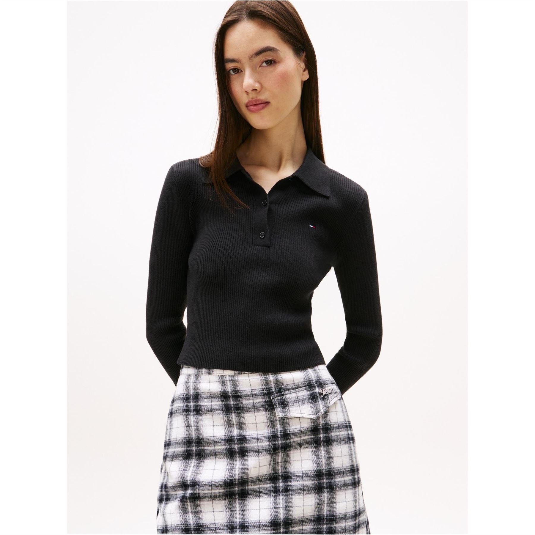 Tommy Jeans Collared Neck Long Sleeve Button Placket Sweater