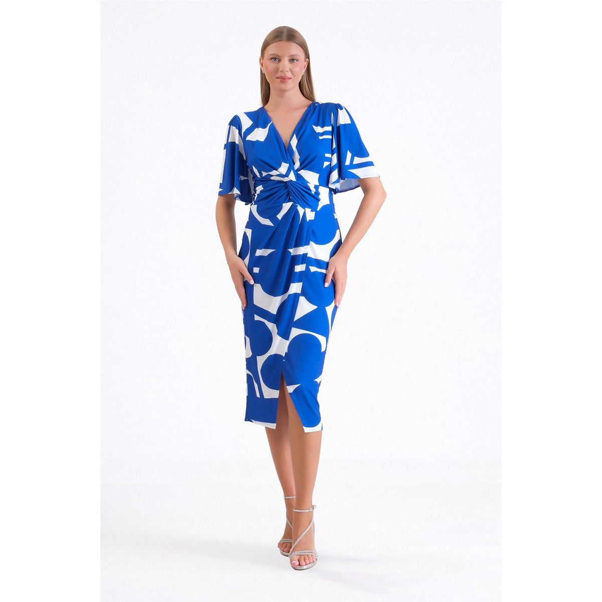 Ella Boo Abstract Royal Print Wrap Midi Wrap Dress