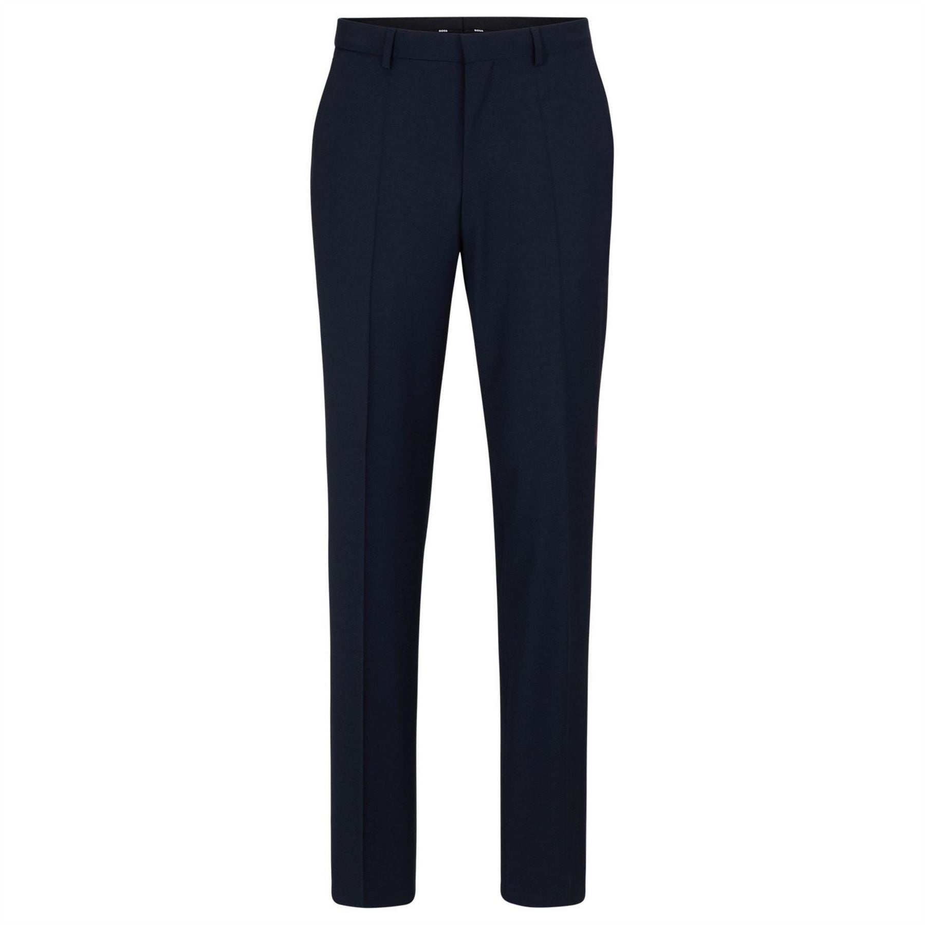 Boss Solid Patterned Flat Front Straight Leg Trousers