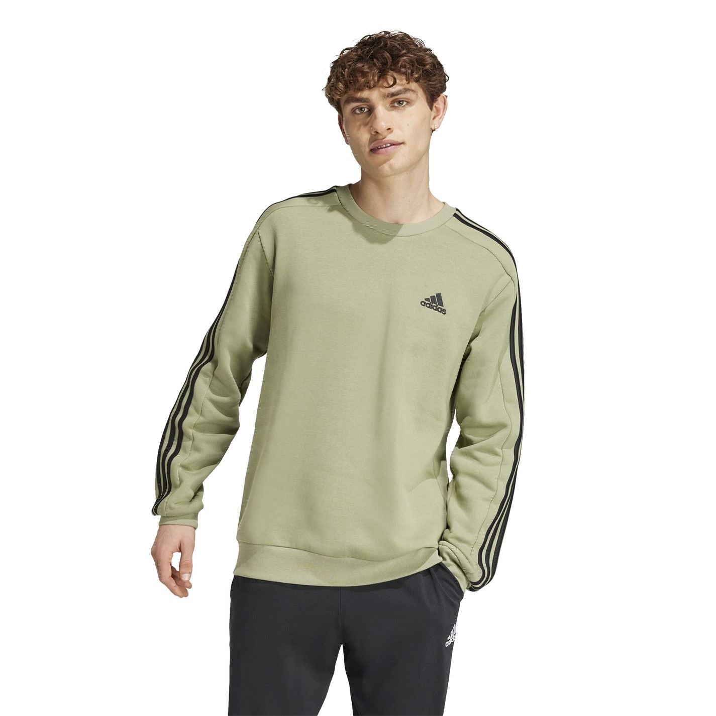 adidas Mens Essentials Crew 3 Stripes Pullover Sweatshirt