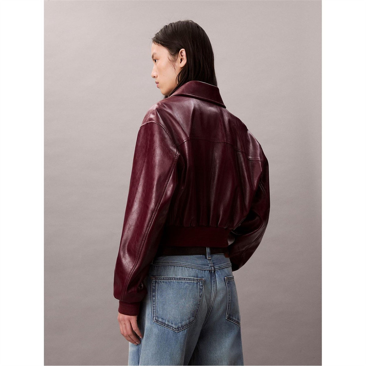 Calvin Klein Jeans Solid Patterned Snap Button Ribbed Cuff Bomber Jacket