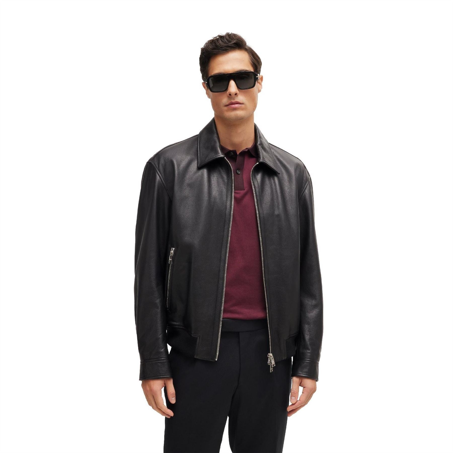 Boss Merwyn Solid Patterned Zipped Pocket Point Collared Jacket