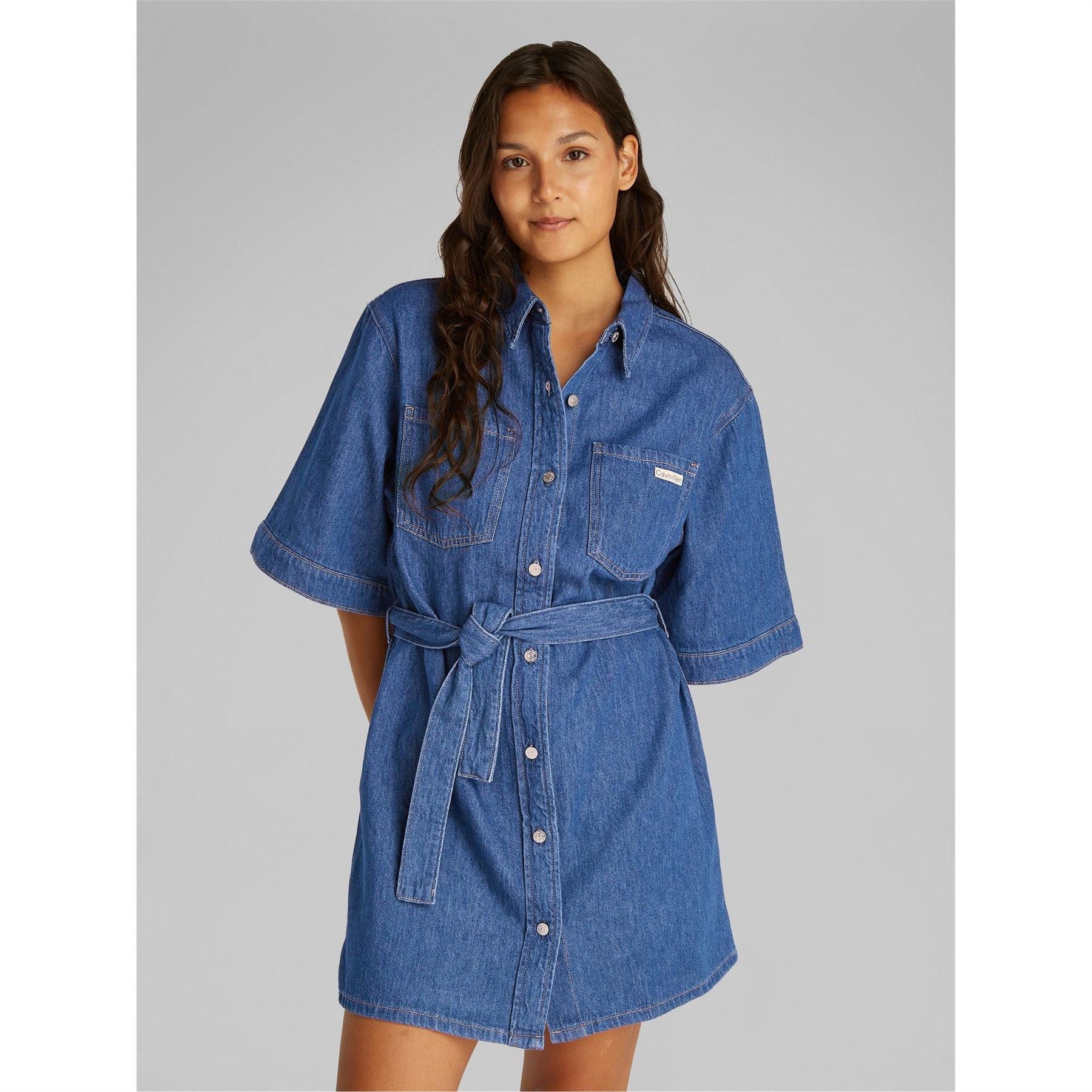 Calvin Klein Jeans Boxy Collared Neck Mini Shirtdress
