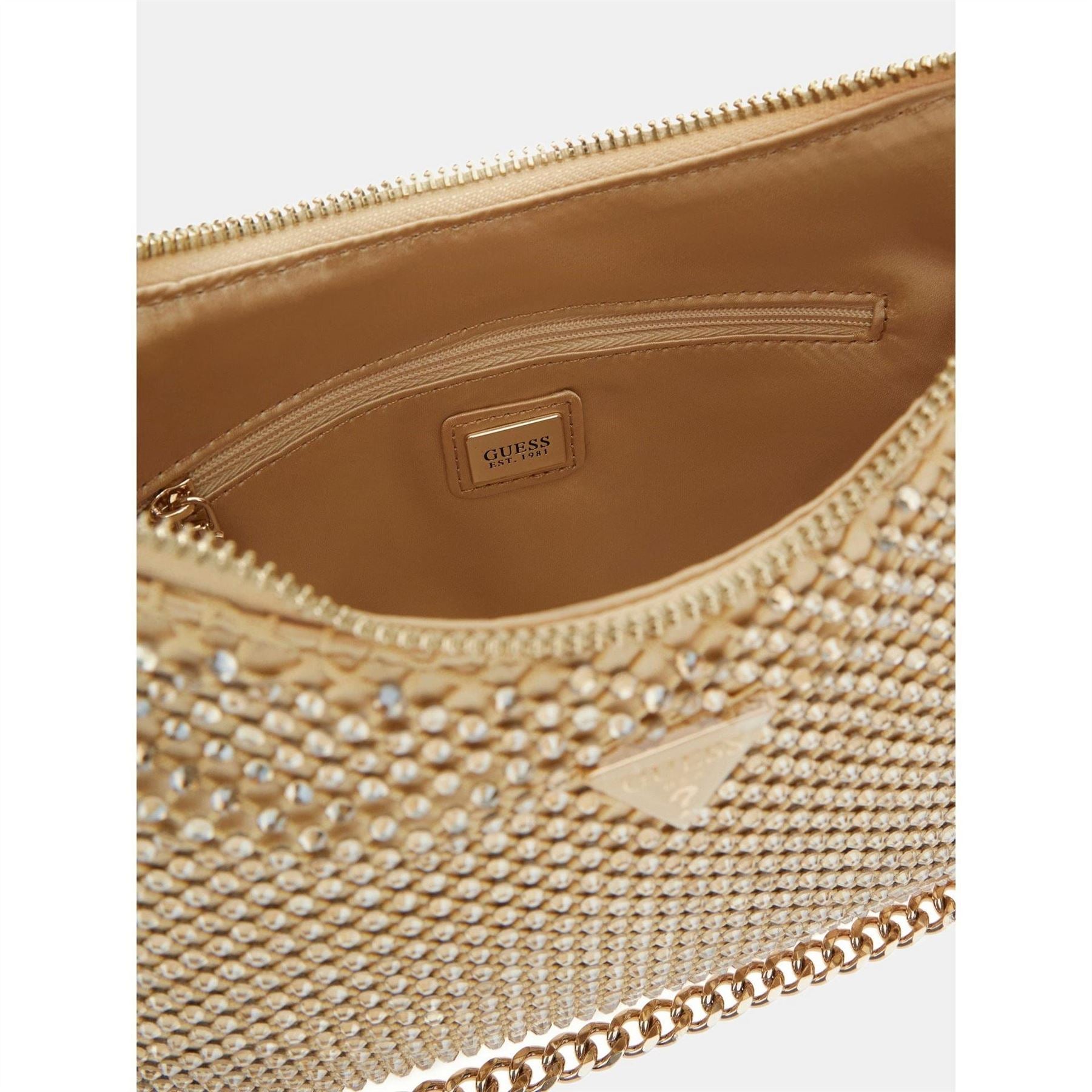 Guess Geometric Patterned Zalina Hobo Bag with Chain