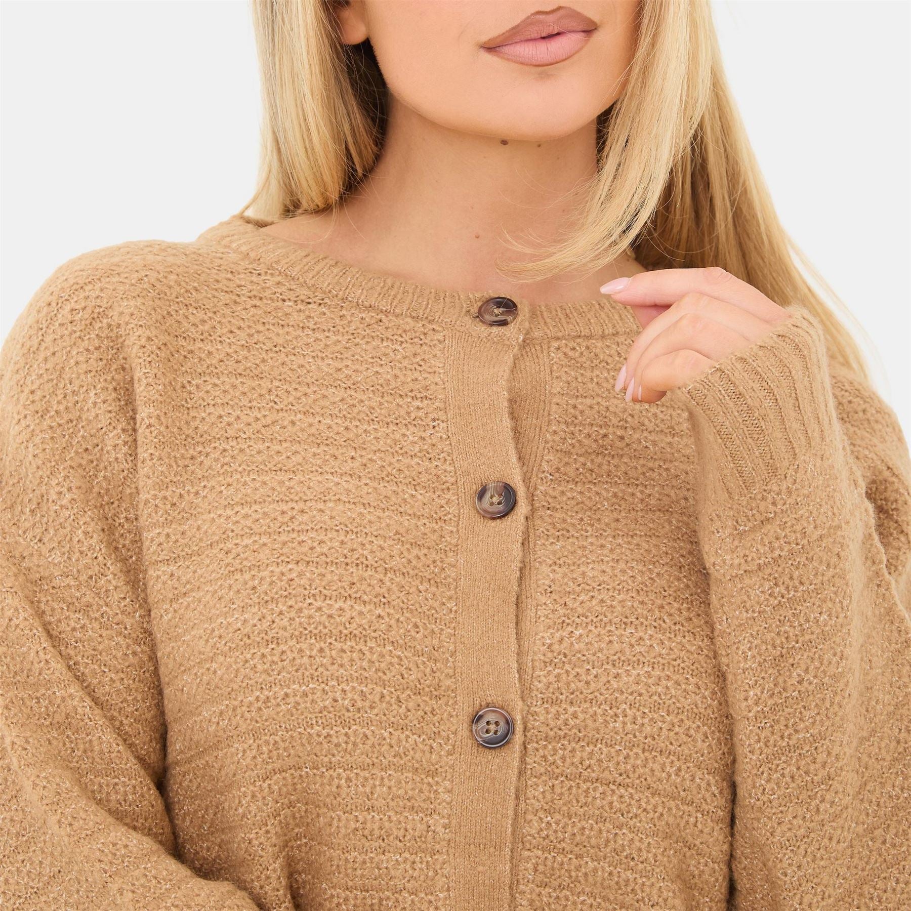 I Saw It First Button Placket Crew Neck Long Sleeve Cardigan