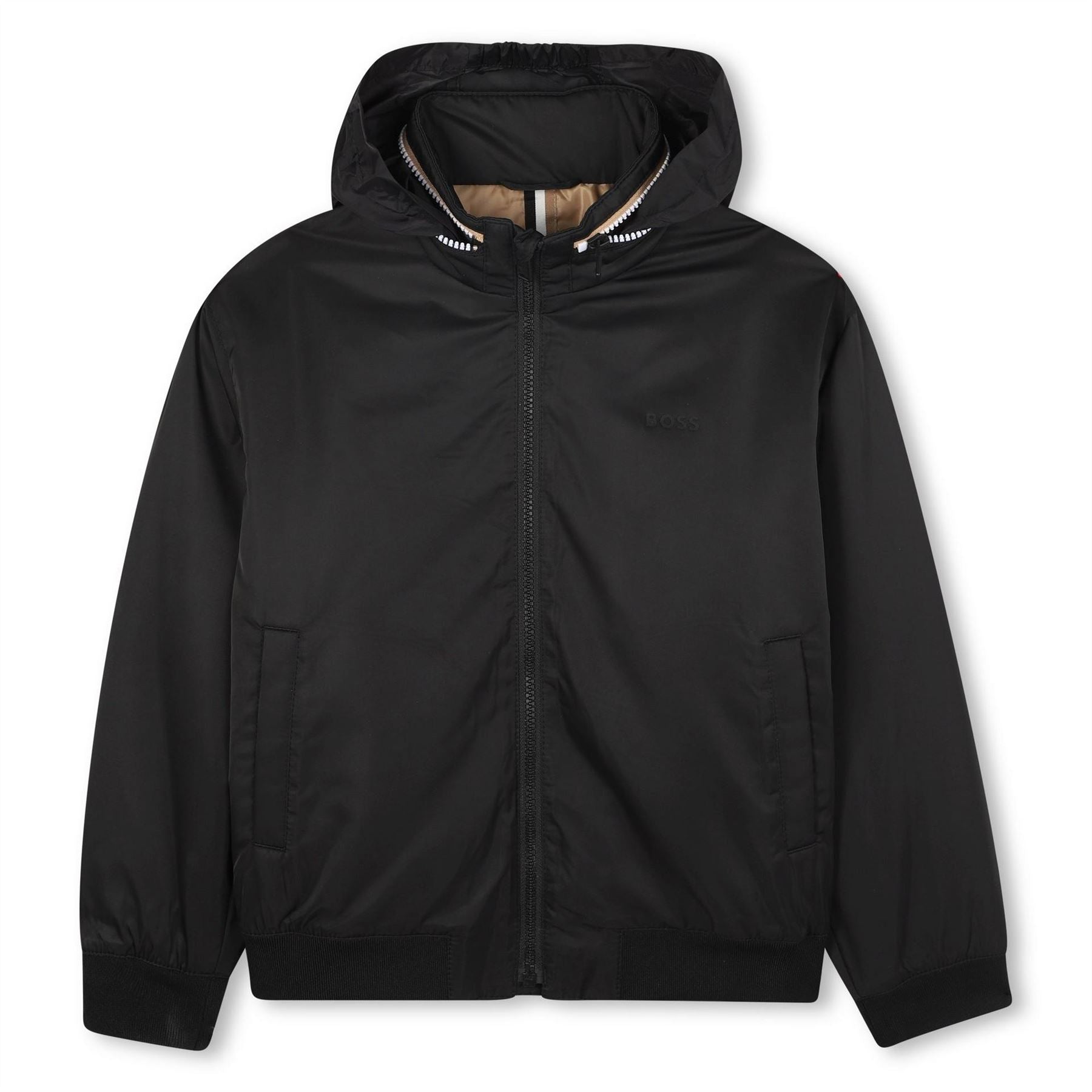 Boss Solid Patterned Ribbed Cuff Bomber Jacket