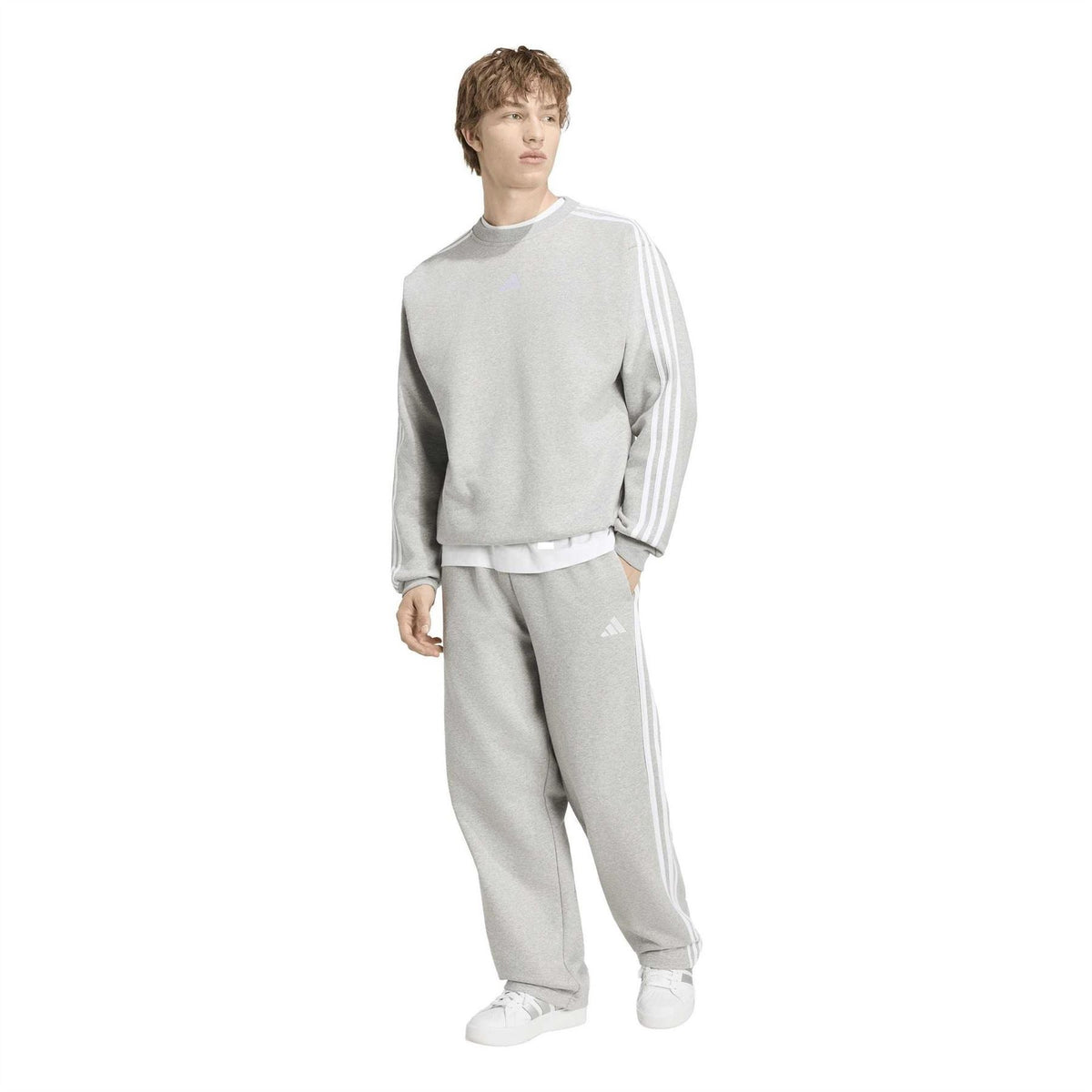 adidas Mens Essentials Crew 3 Stripes Pullover Sweatshirt