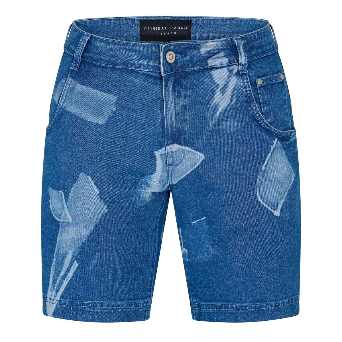 Criminal Damage Bleached Patterned Shard Denim Bermuda Shorts
