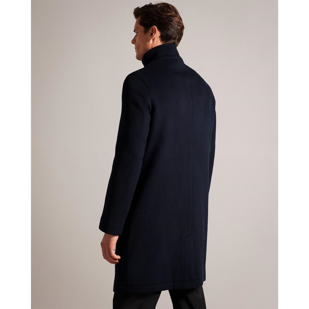 Ted Baker Solid Patterned Snap Button High Neck Overcoat