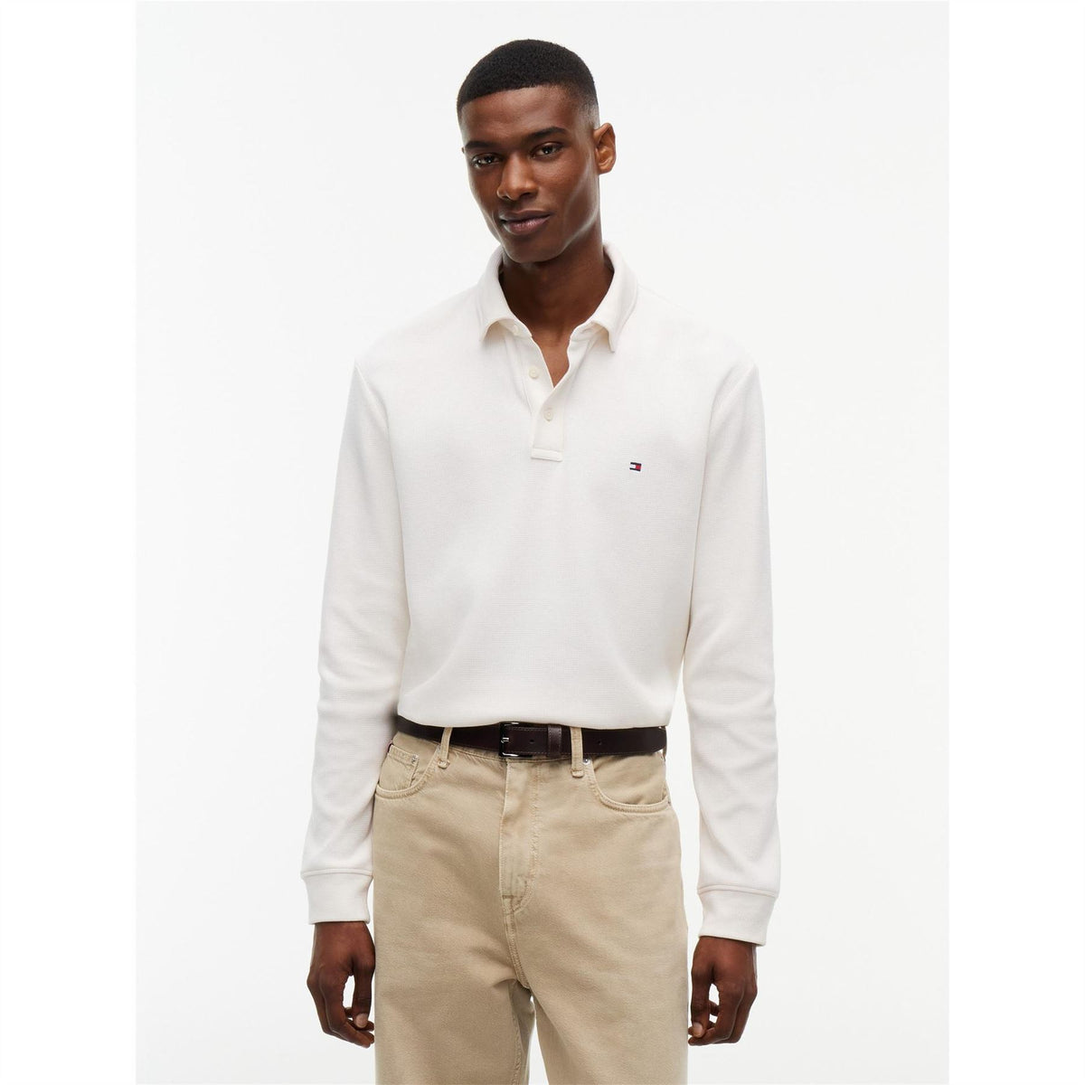 Tommy Hilfiger Waffle Cotton Long Sleeve Polo Shirt