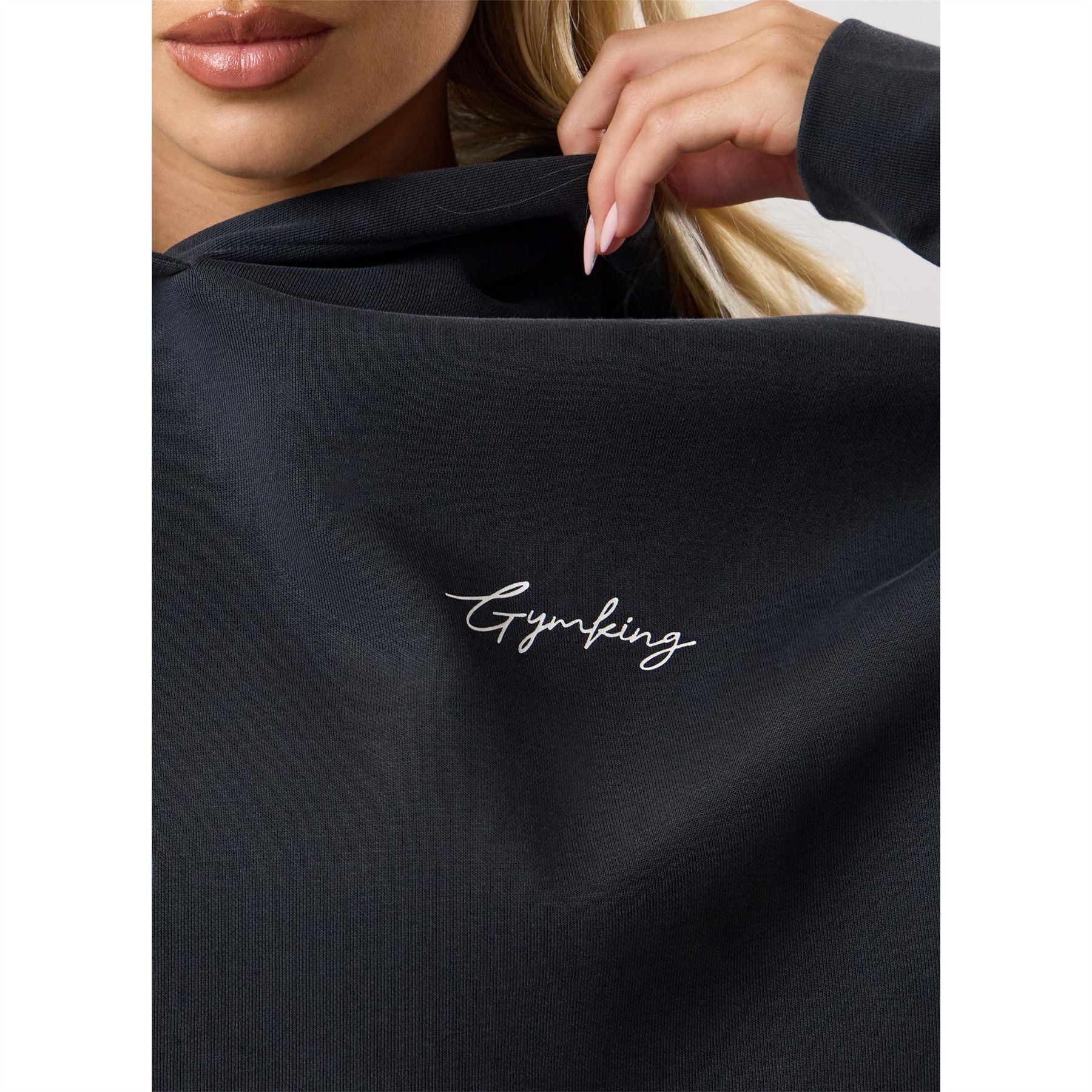 Gym King Text Graphic Hooded Neck Long Sleeve Oversized Sweatshirt