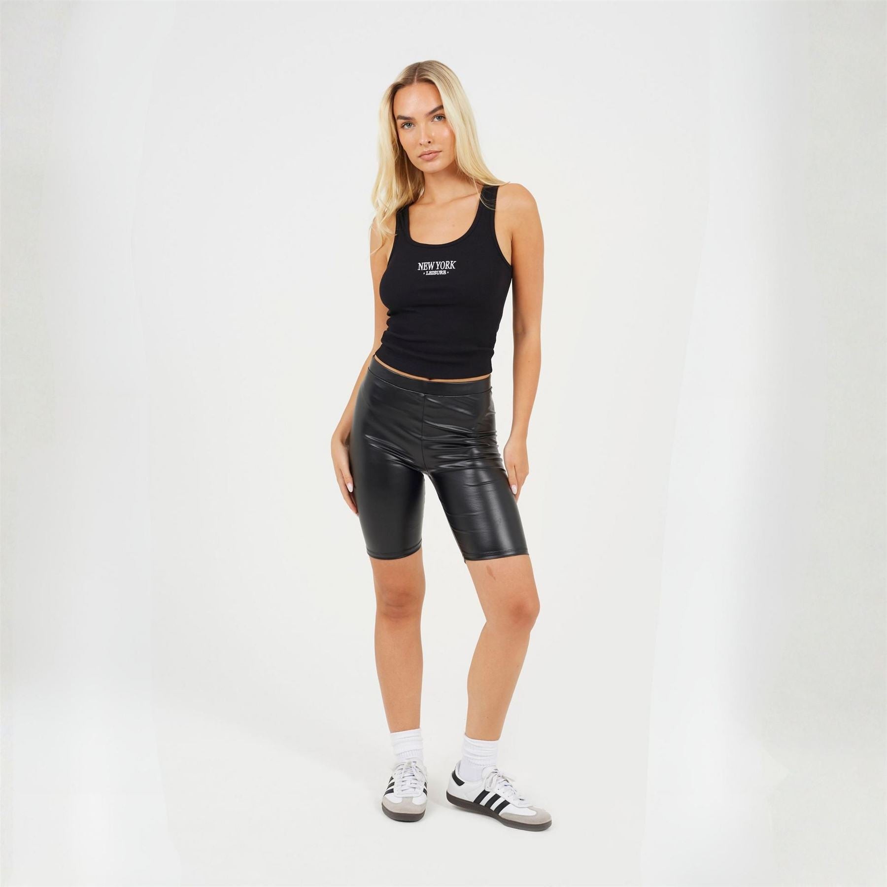 Brave Soul Womens Black Faux Leather Cycling Shorts